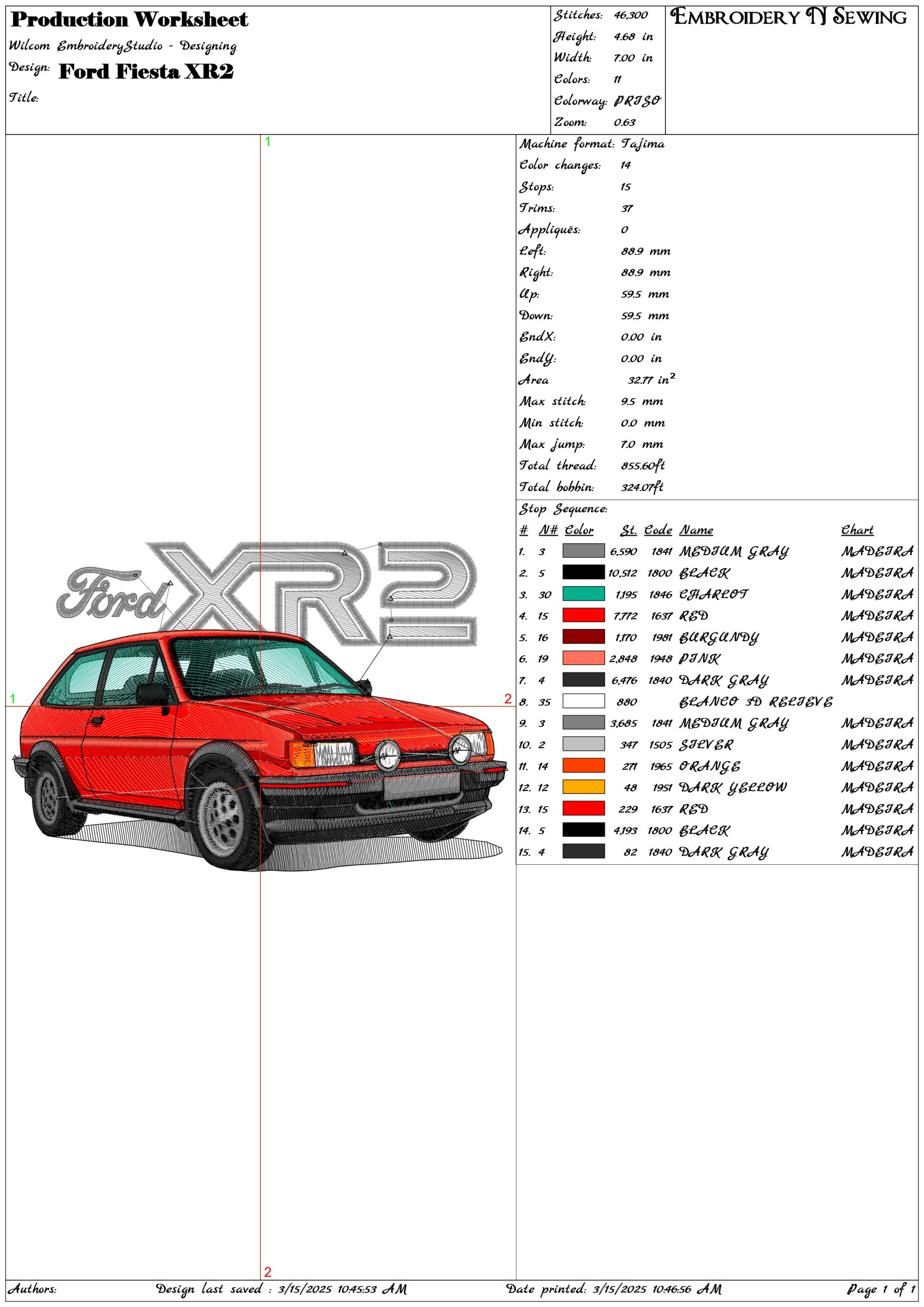 Ford Fiesta XR2- Elegant embroidery design file - instant download — view 3