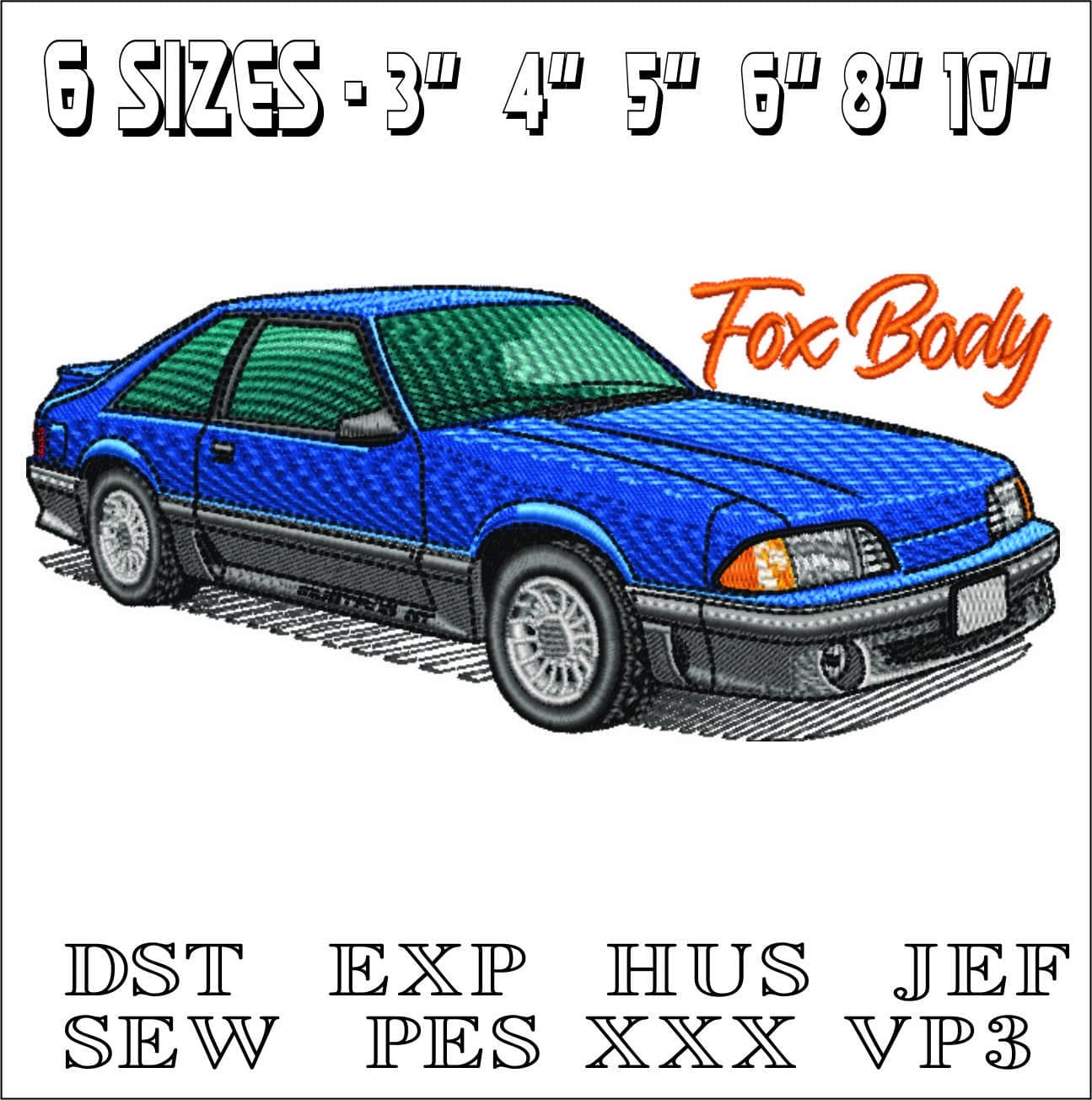 Ford Mustang 1990 Fox Body- Elegant embroidery design file - instant download — view 2
