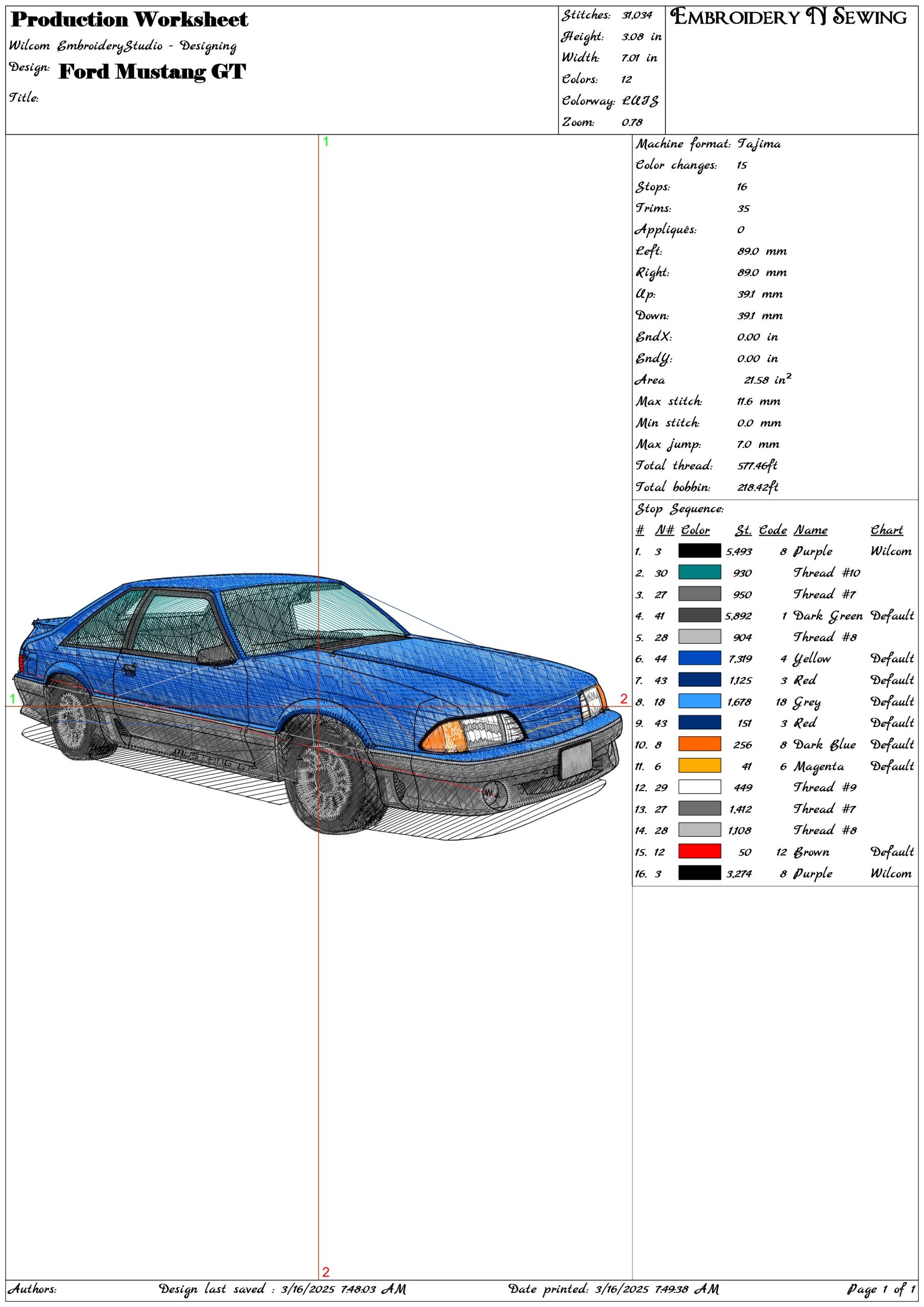Ford Mustang GT- Elegant embroidery design file - instant download — view 3