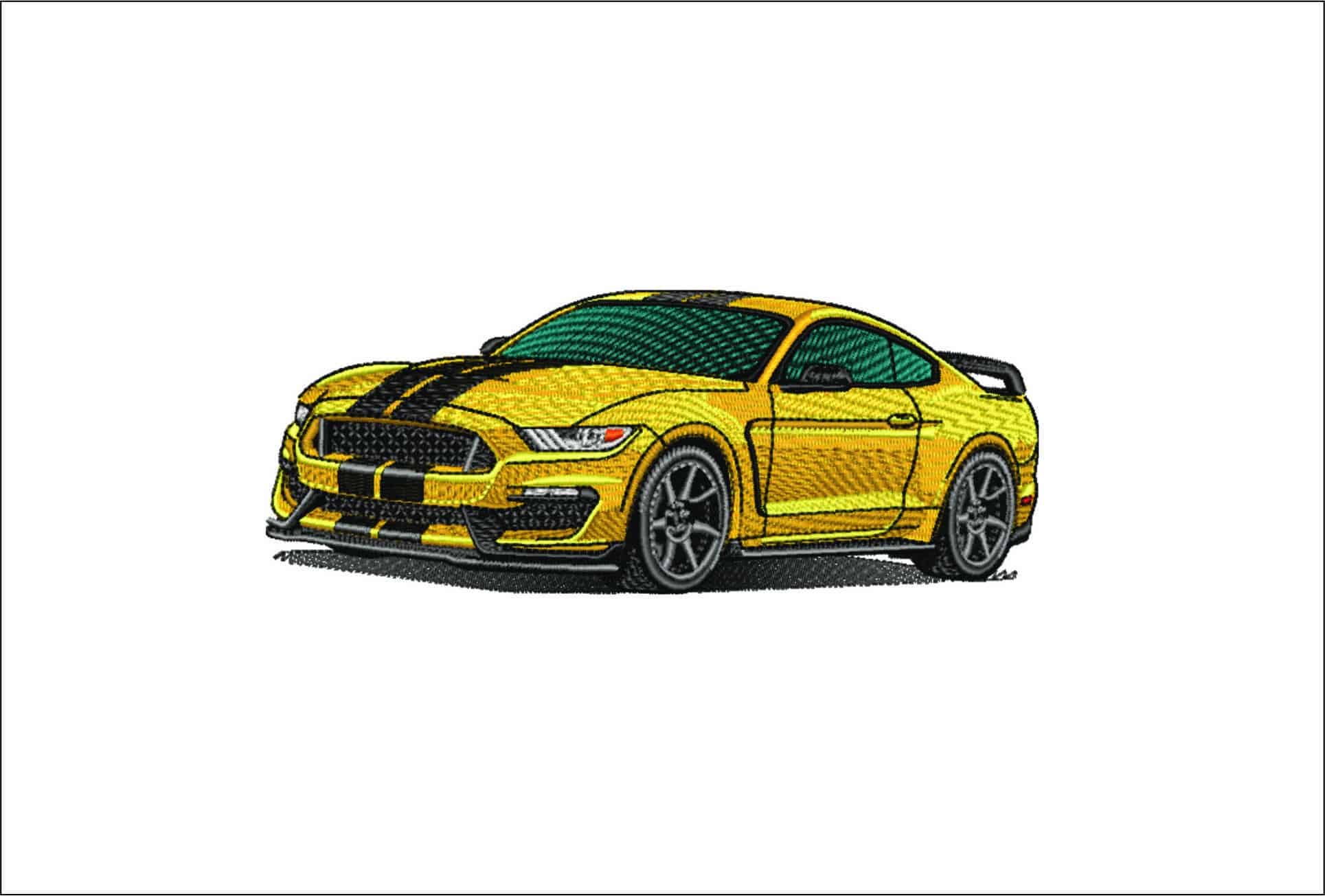 Ford Mustang Muscle car Yellow- Elegant embroidery design file - instant download