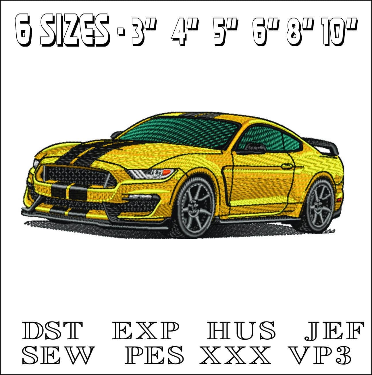 Ford Mustang Muscle car Yellow- Elegant embroidery design file - instant download — view 2