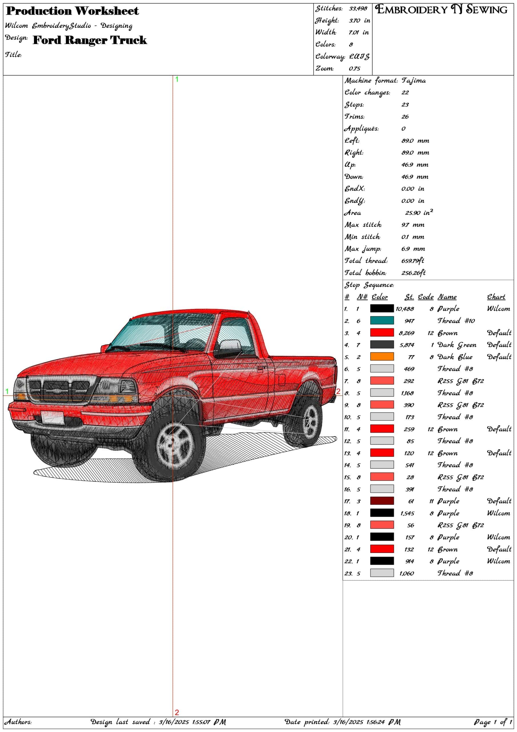 Ford Ranger Truck- Elegant embroidery design file - instant download — view 3