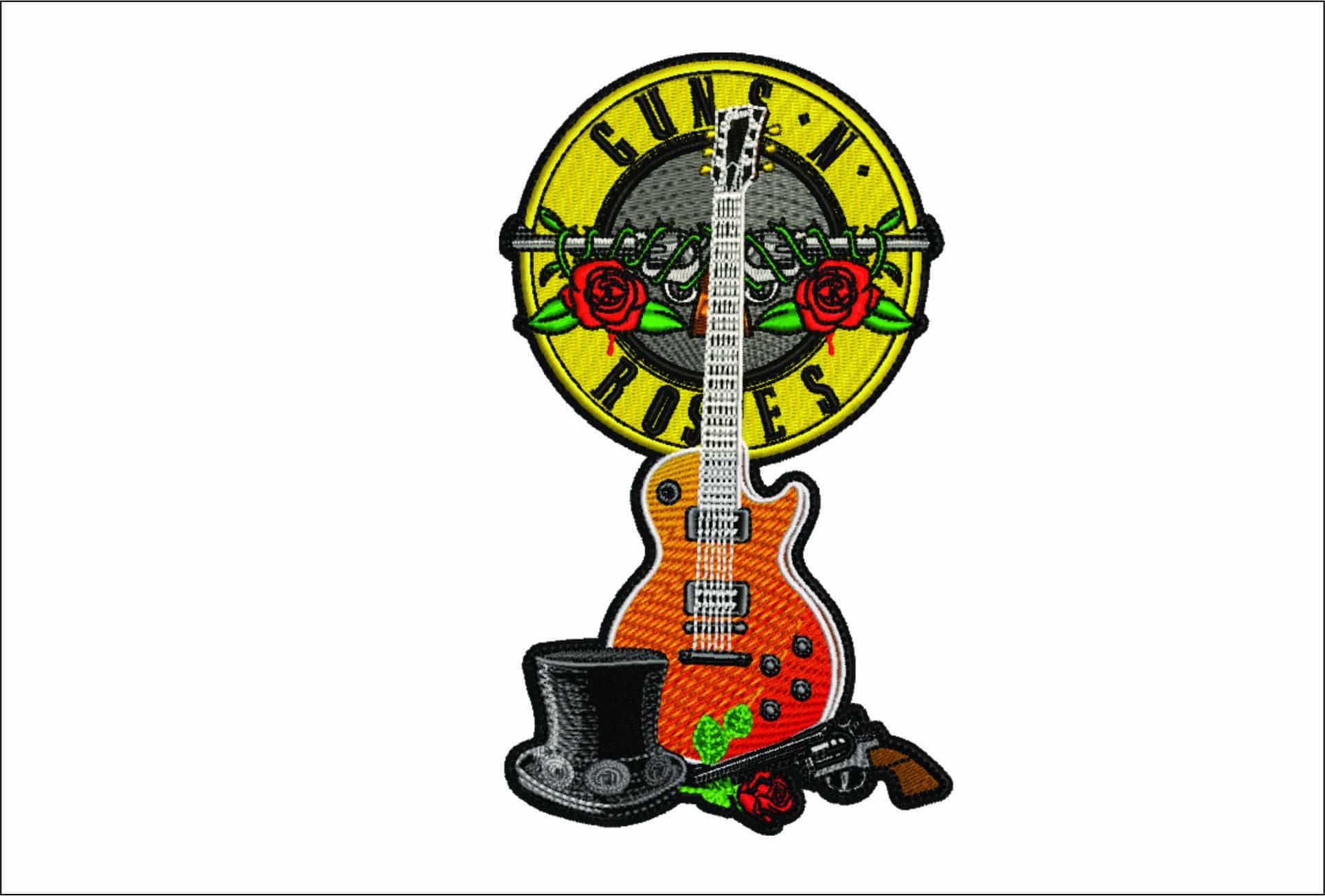 Guitar and Hat- Elegant embroidery design file - instant download