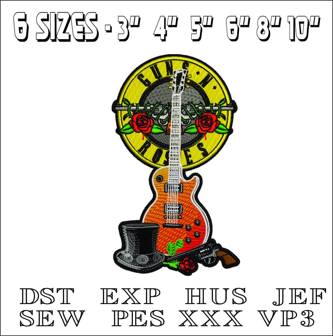 Guitar and Hat- Elegant embroidery design file - instant download — view 2