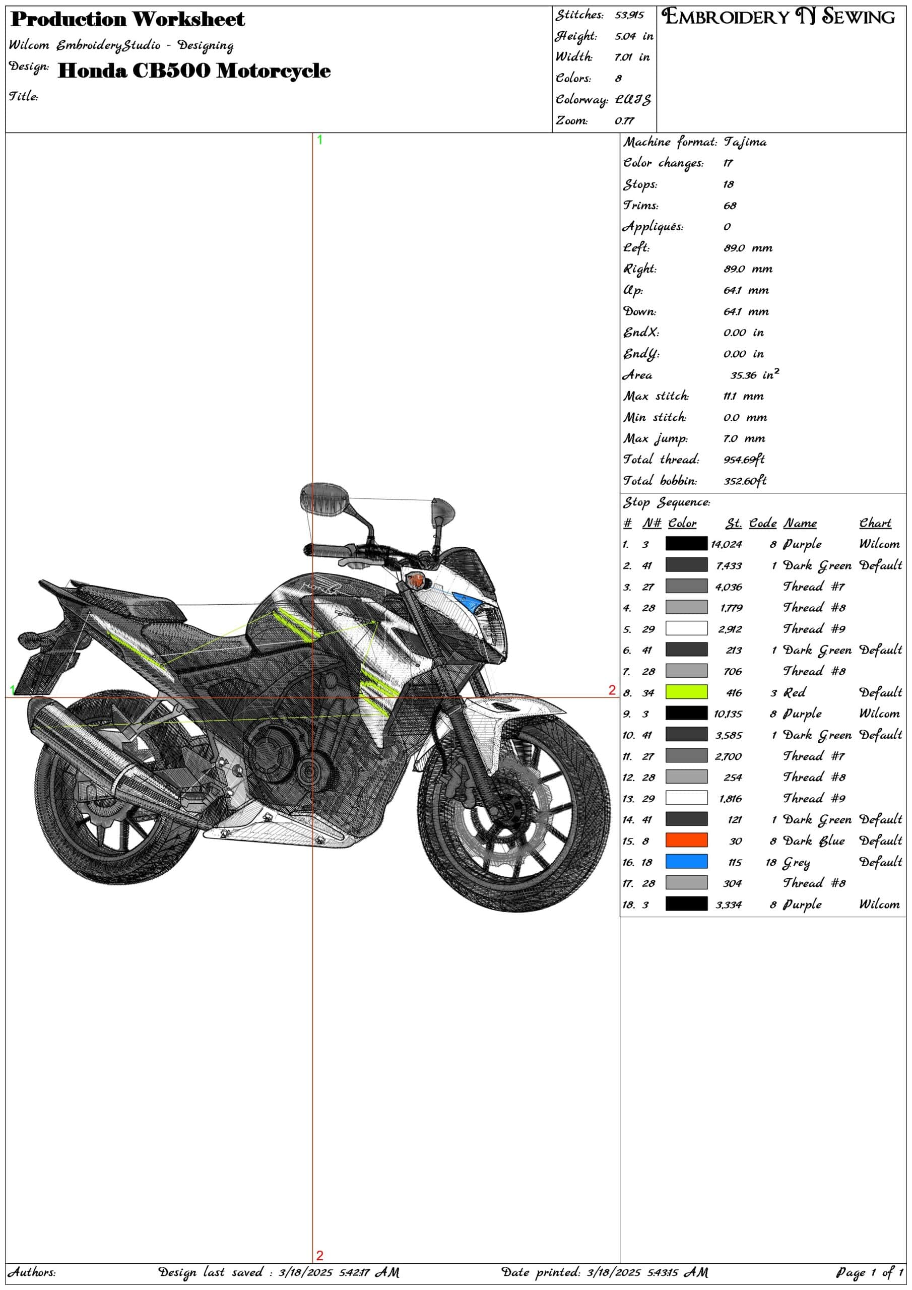Honda CB500 Motorcycle- Elegant embroidery design file - instant download — view 3