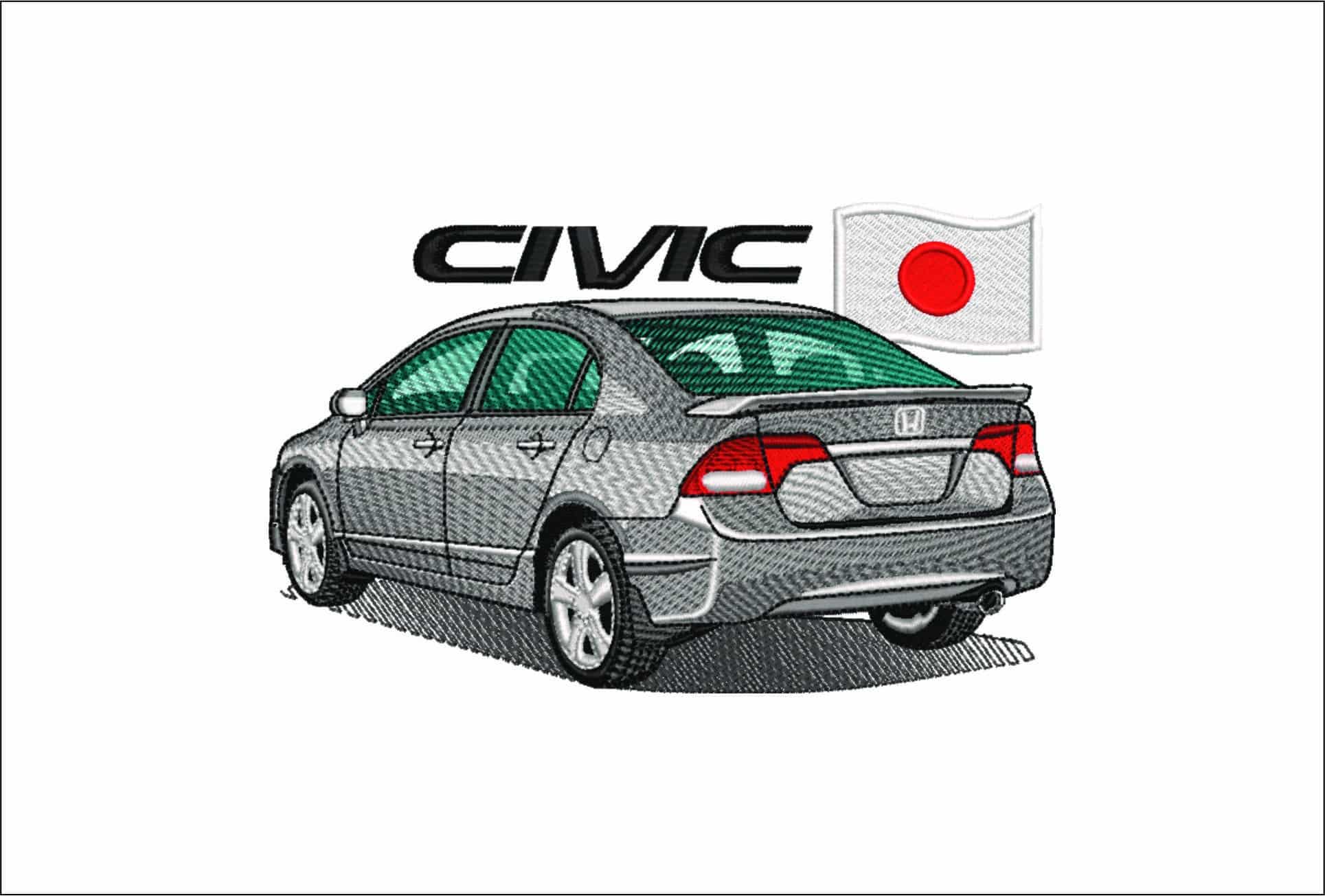 Honda Civic rear Name flag- Elegant embroidery design file - instant download