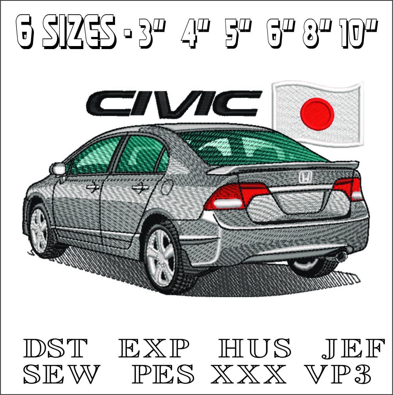 Honda Civic rear Name flag- Elegant embroidery design file - instant download — view 2