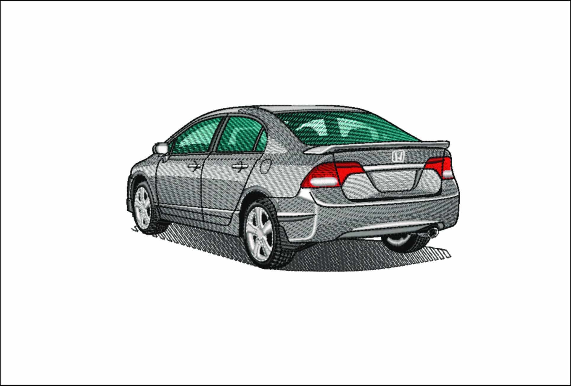 Honda Civic rear- Elegant embroidery design file - instant download