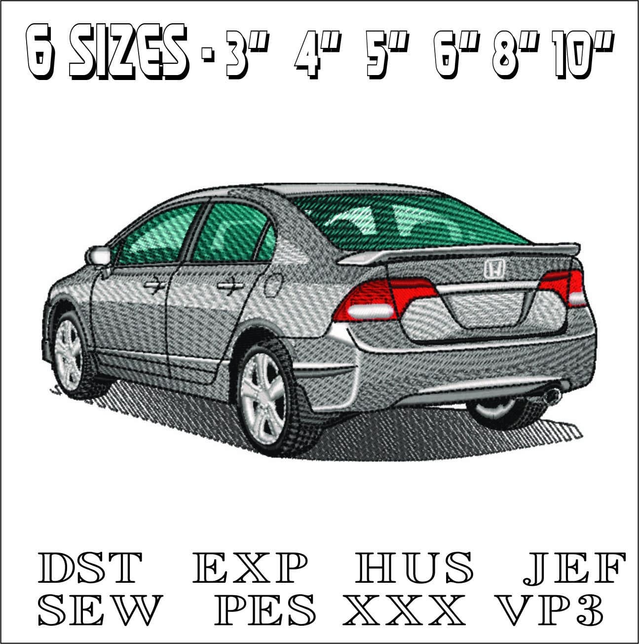 Honda Civic rear- Elegant embroidery design file - instant download — view 2