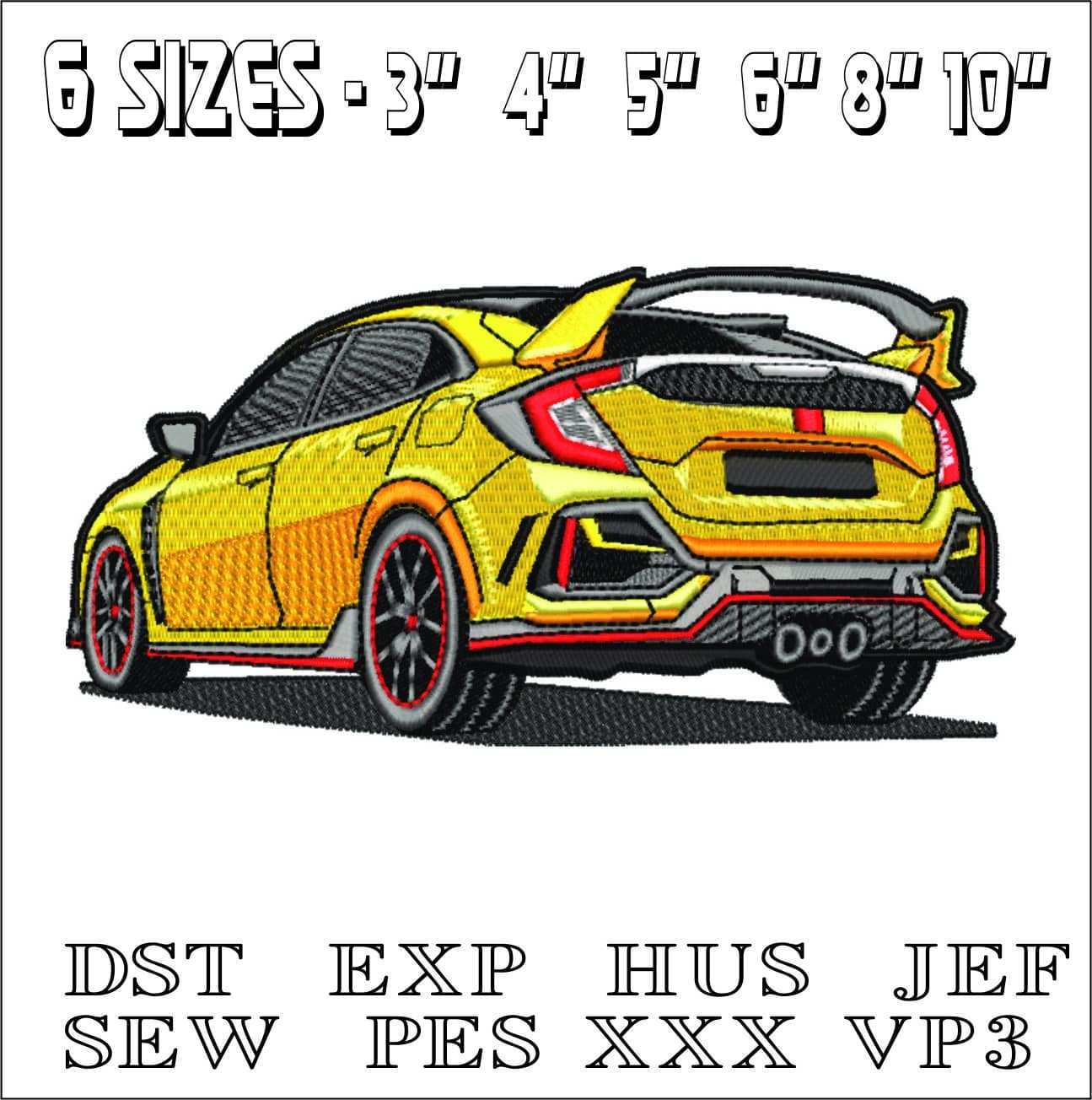 Honda Civic Type R Rear- Elegant embroidery design file - instant download — view 2