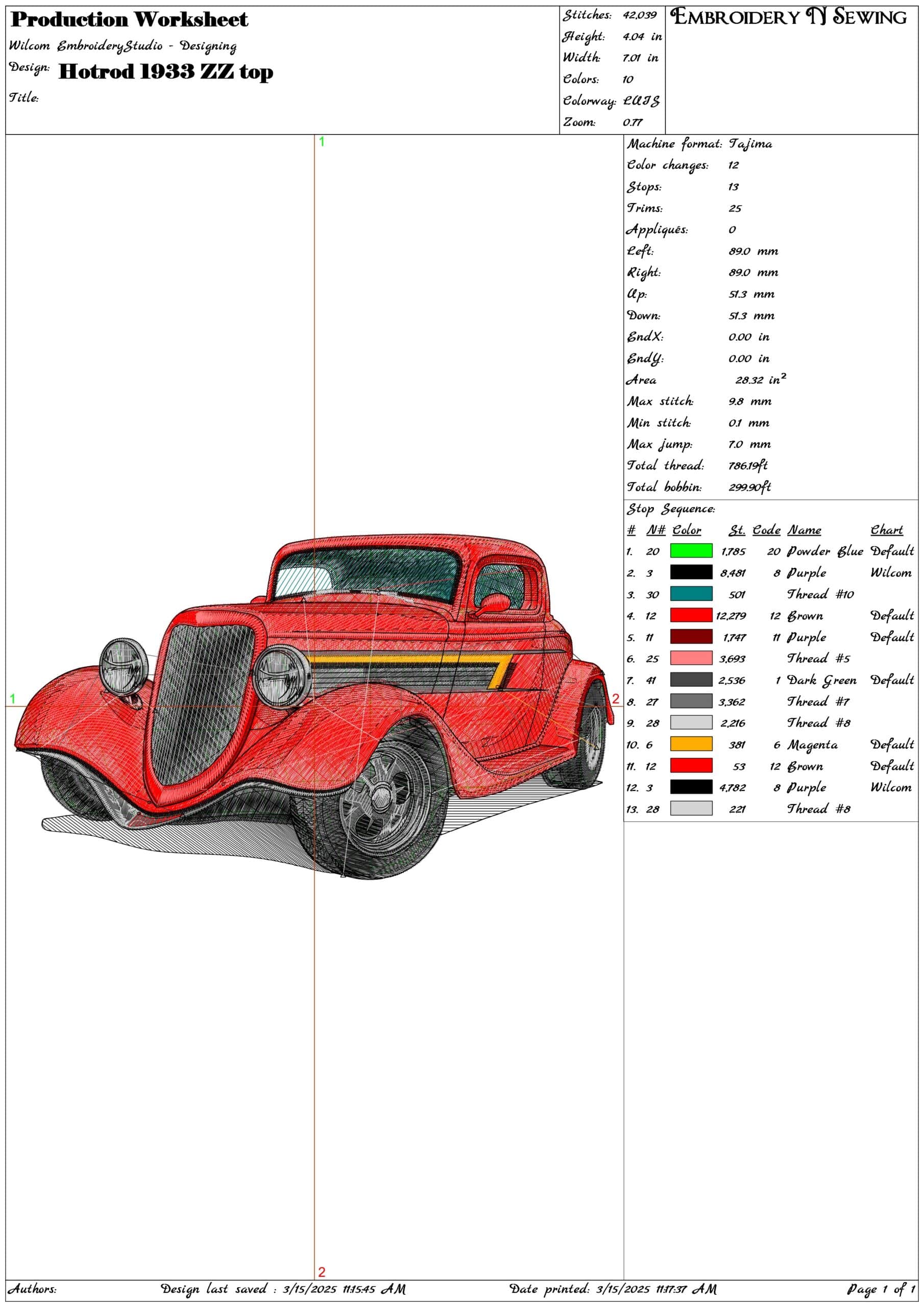 Hotrod 1933 ZZ top- Elegant embroidery design file - instant download — view 3