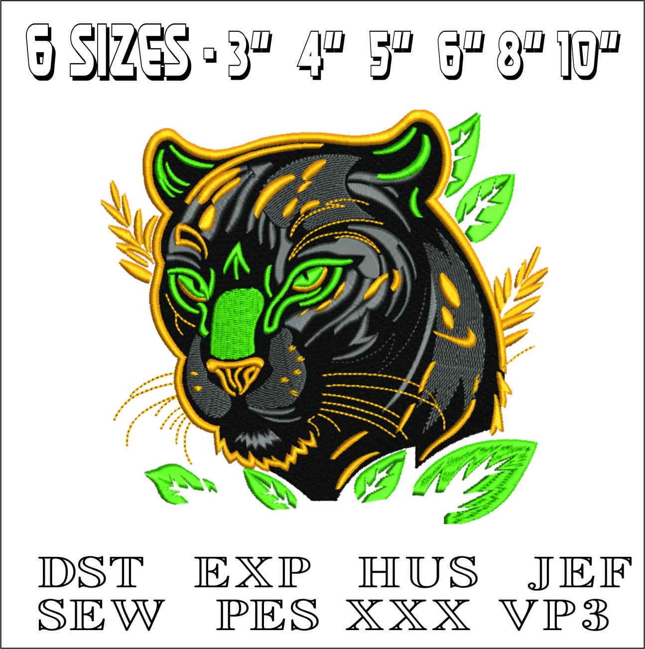 Jaguar in Leaves- Elegant embroidery design file - instant download — view 2