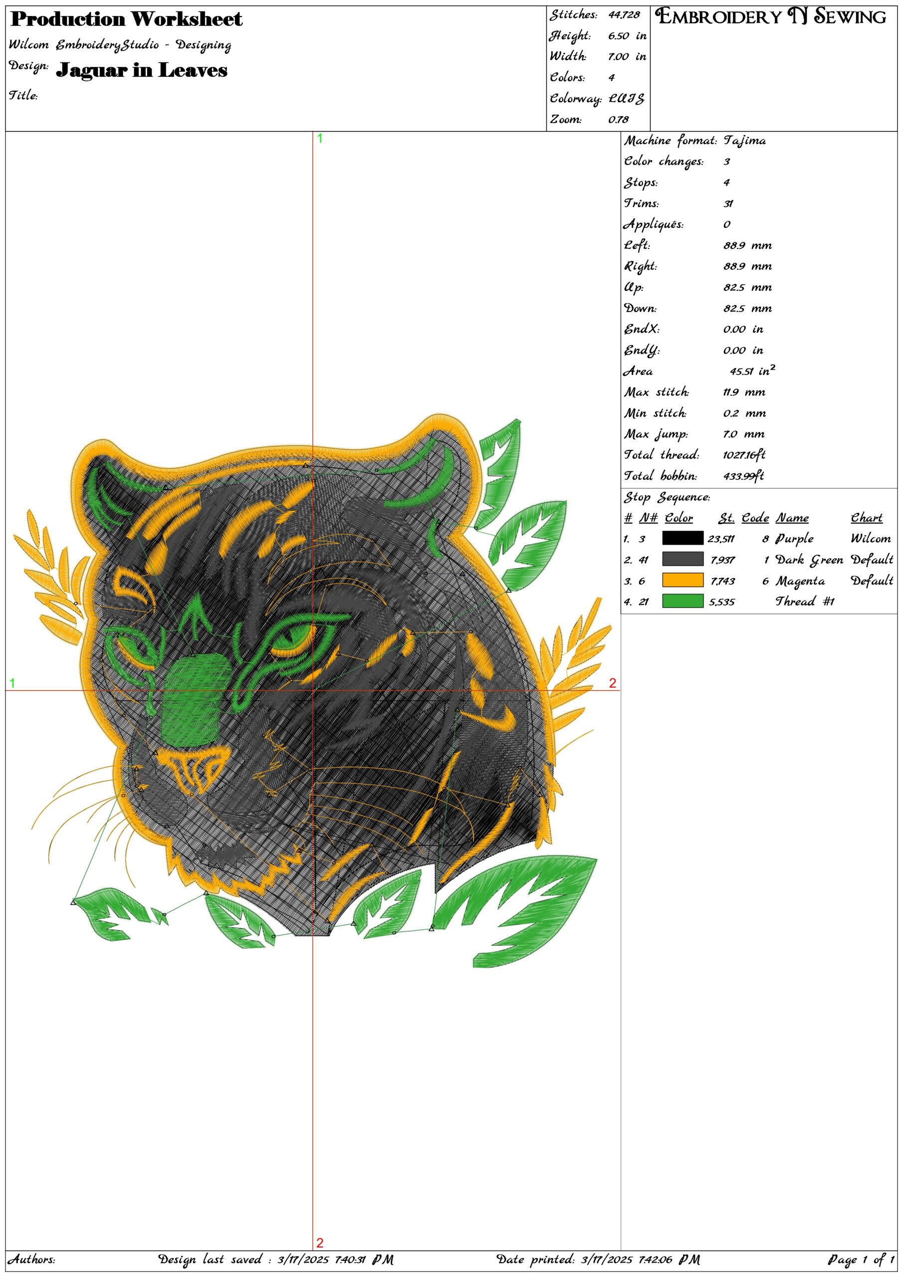 Jaguar in Leaves- Elegant embroidery design file - instant download — view 3