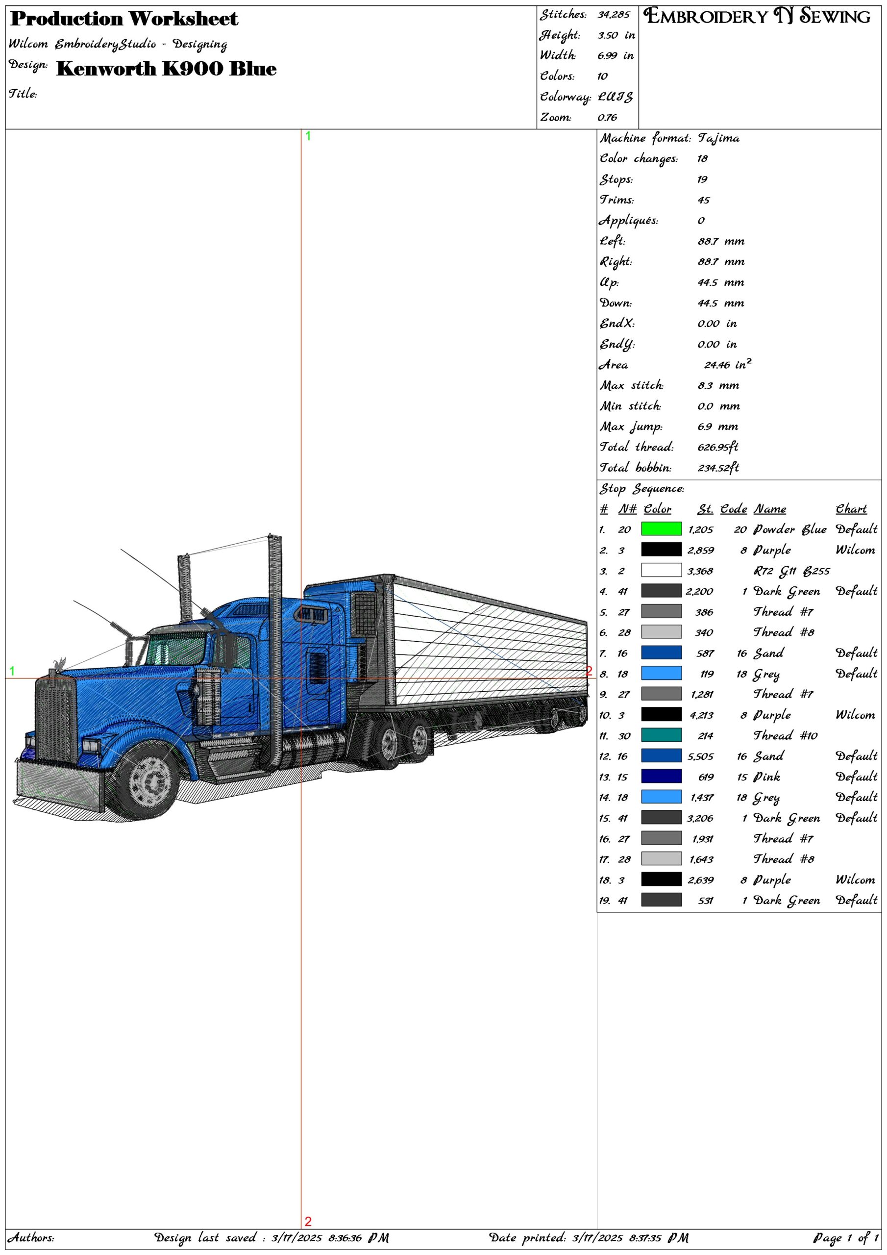 Kenworth K900 Blue- Elegant embroidery design file - instant download — view 3