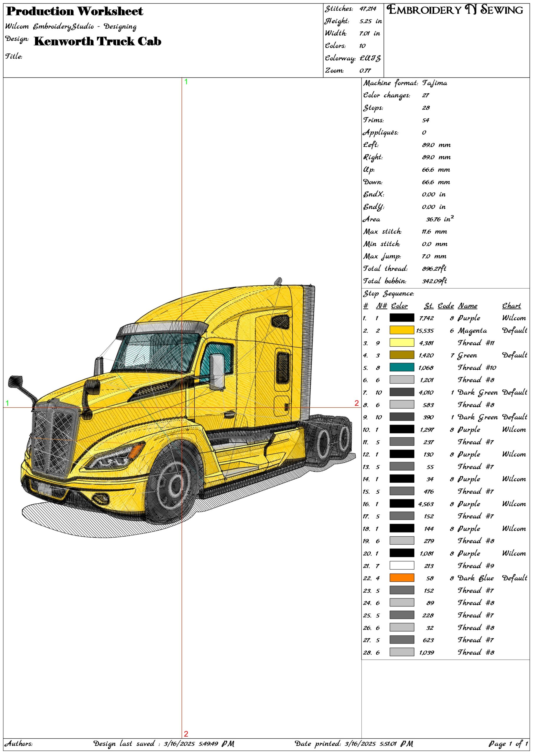 Kenworth Truck Cab- Elegant embroidery design file - instant download — view 3