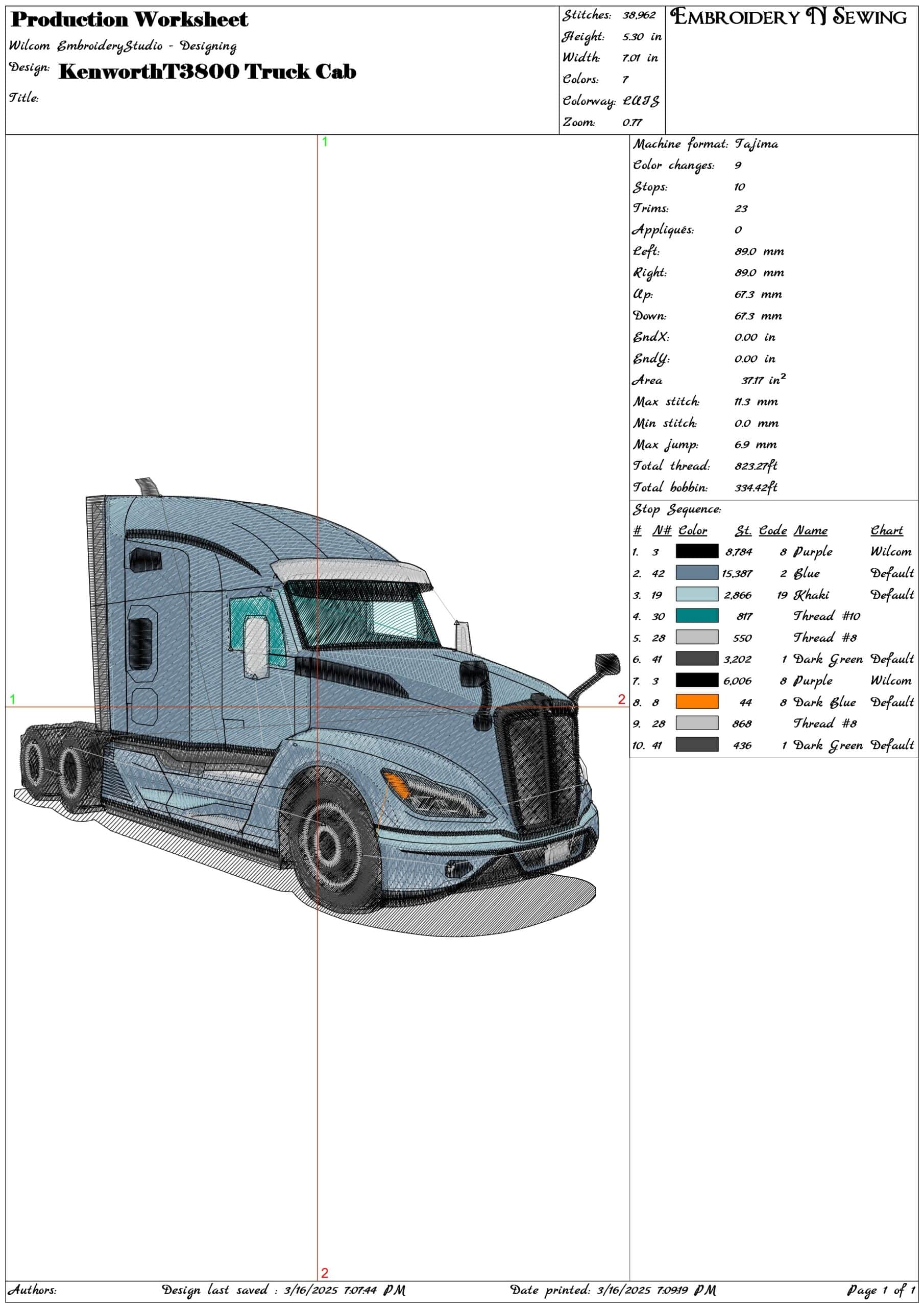 KenworthT3800 Truck Cab- Elegant embroidery design file - instant download — view 3