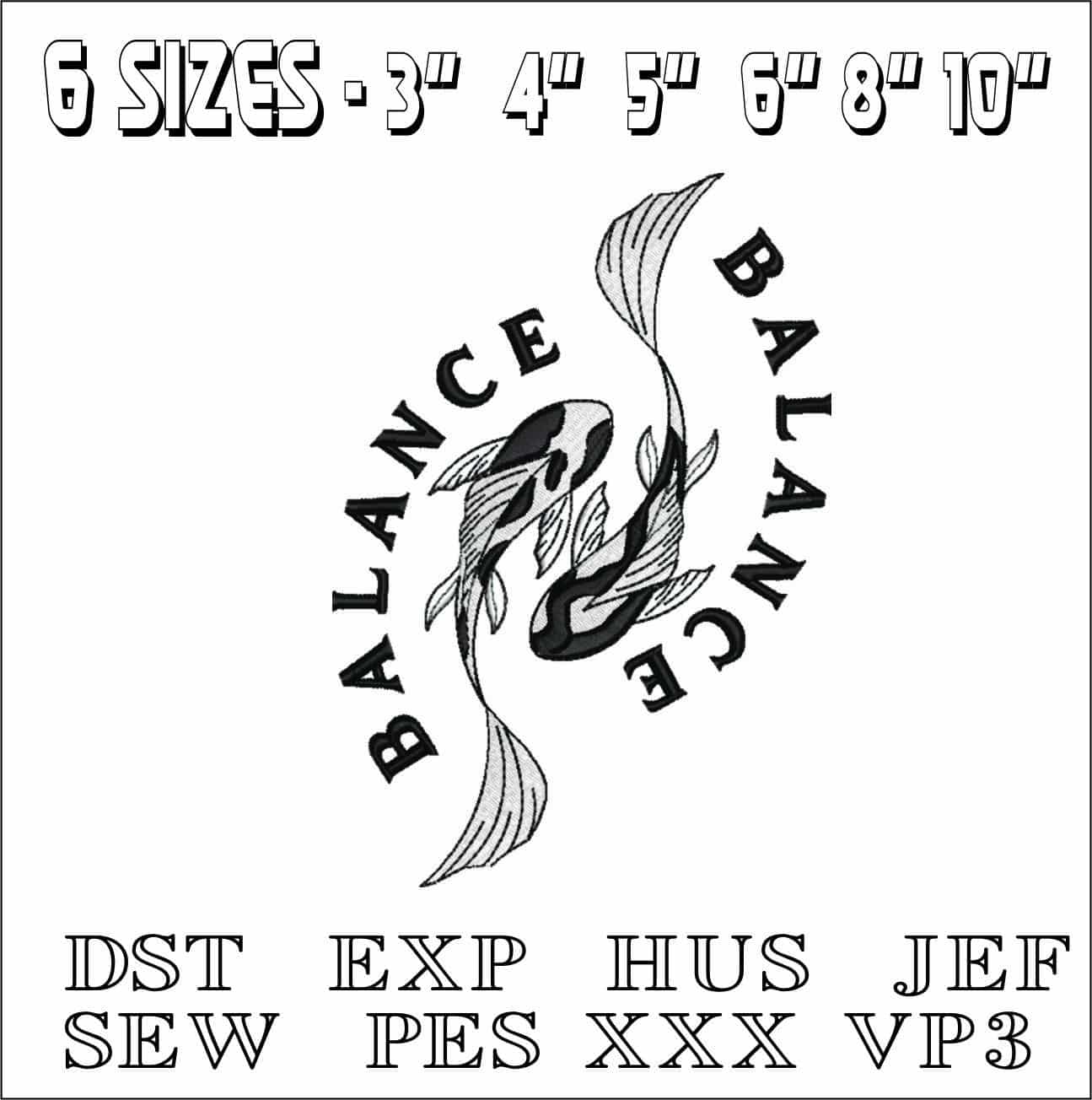 Koi Ying Yang Balance- Elegant embroidery design file - instant download — view 2