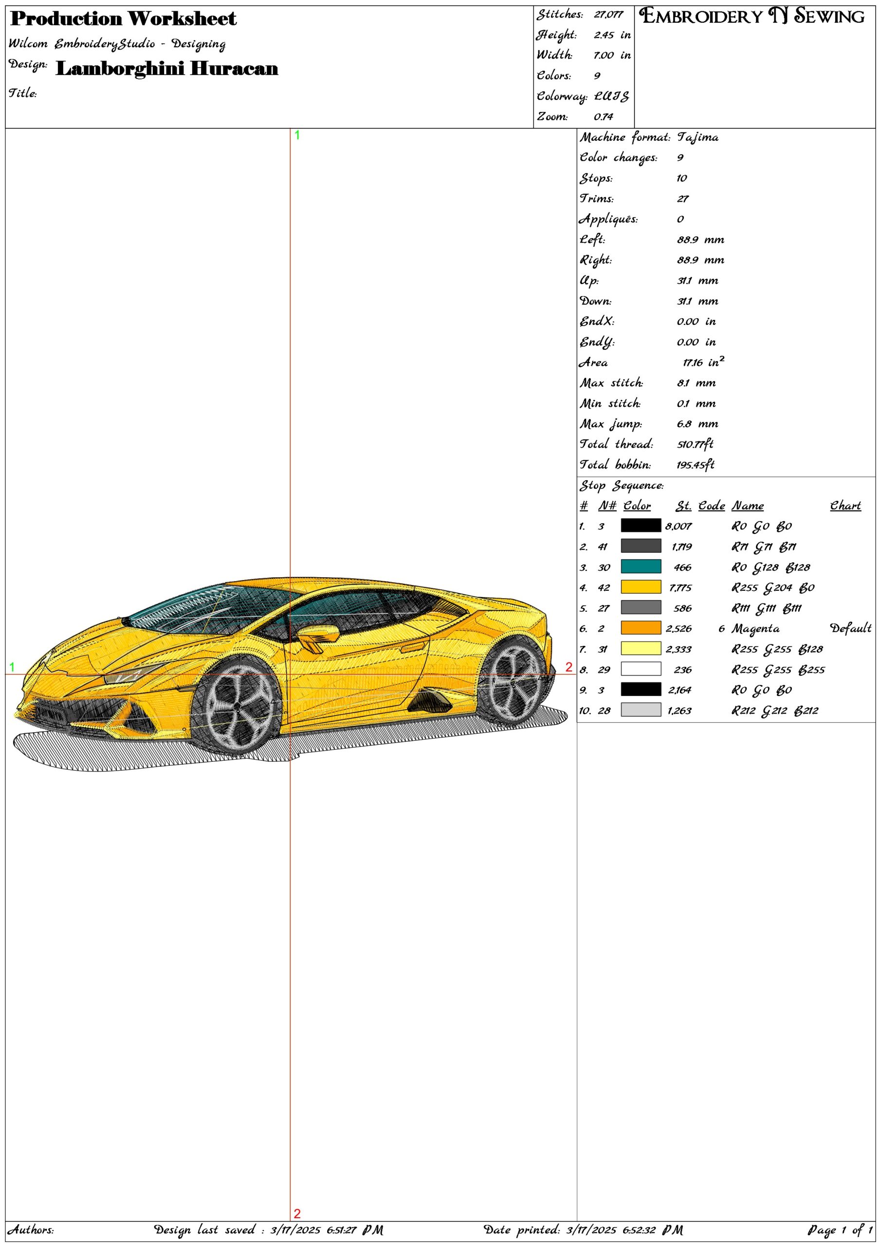 Lamborghini Huracan- Elegant embroidery design file - instant download — view 3