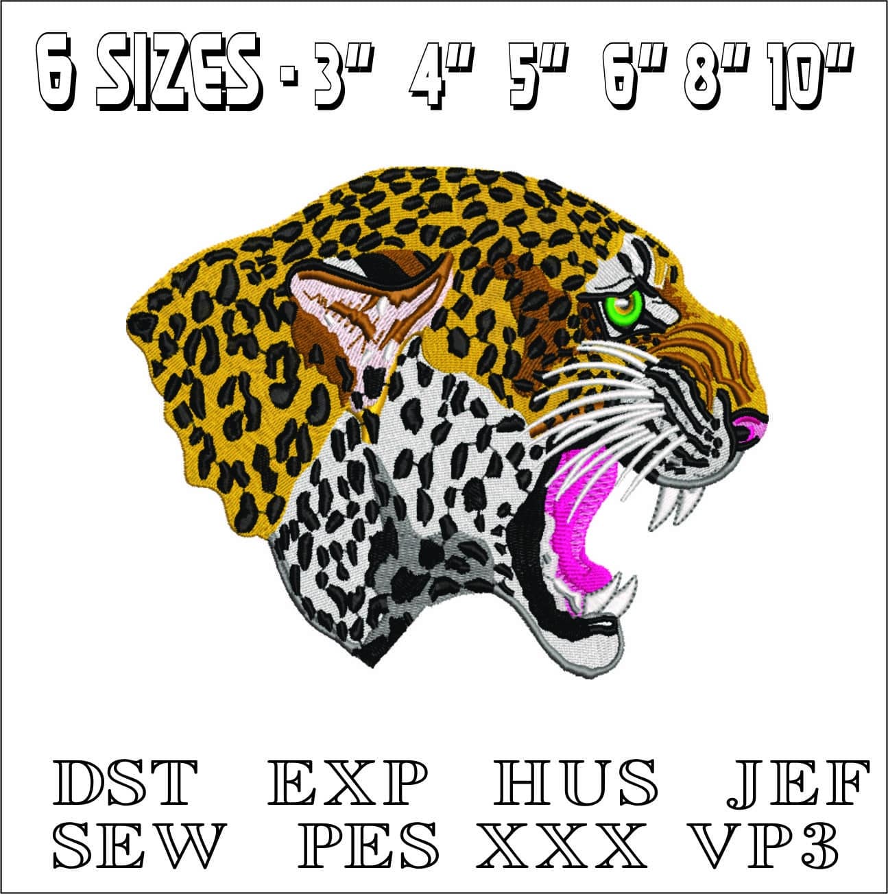 Leopards Head- Elegant embroidery design file - instant download — view 2
