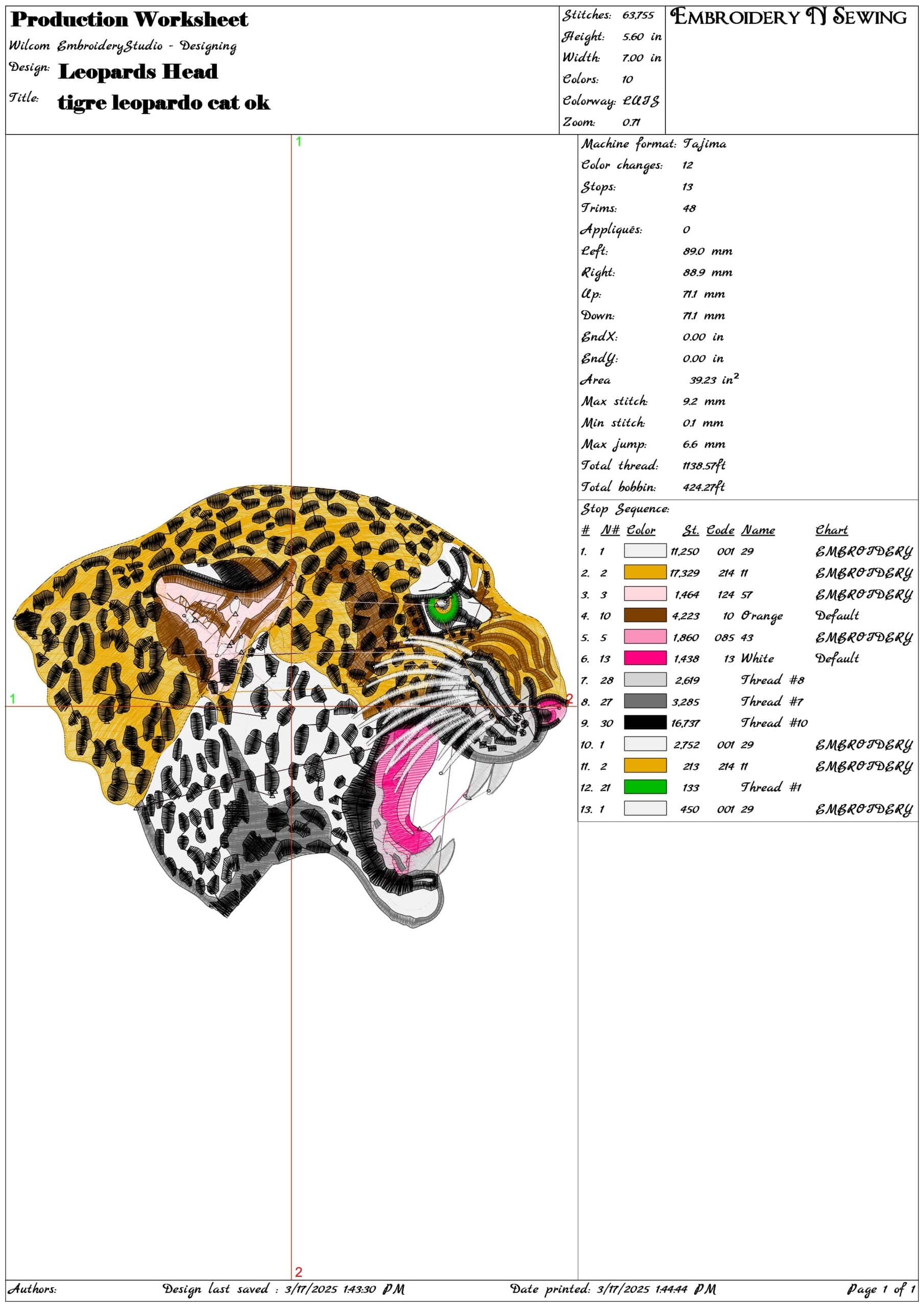 Leopards Head- Elegant embroidery design file - instant download — view 3