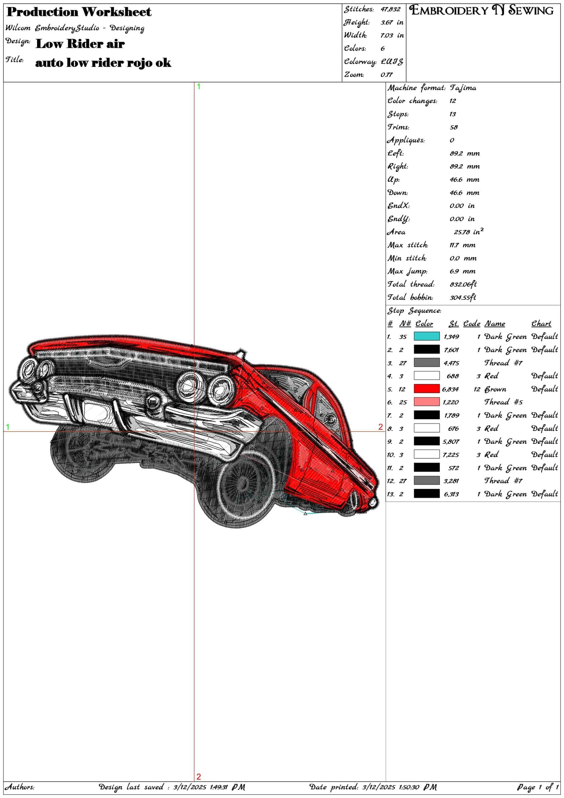 Lowrider Air- Elegant embroidery design file - instant download — view 3