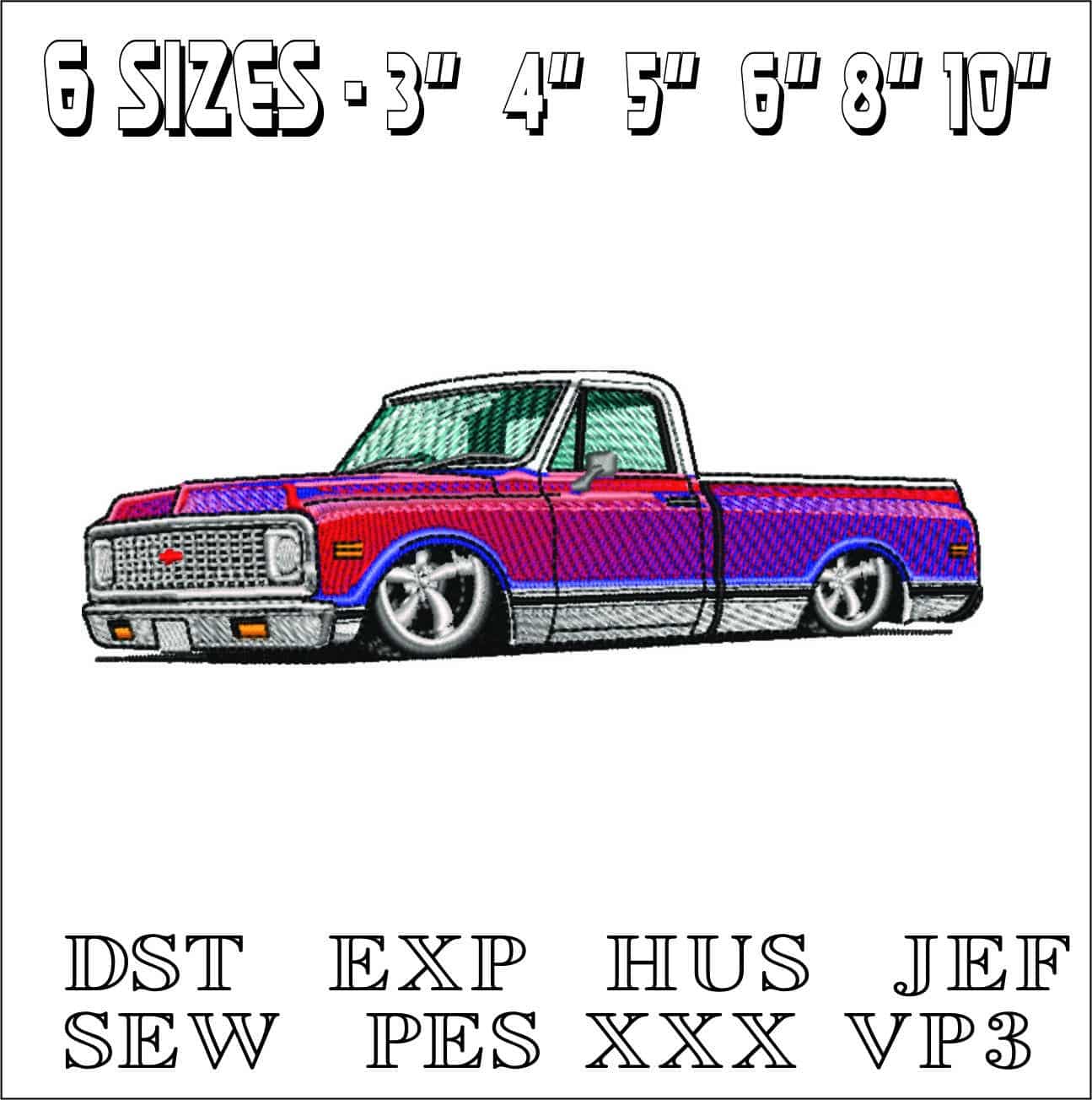 Lowered Chevy C10 Truck- Elegant embroidery design file - instant download — view 2