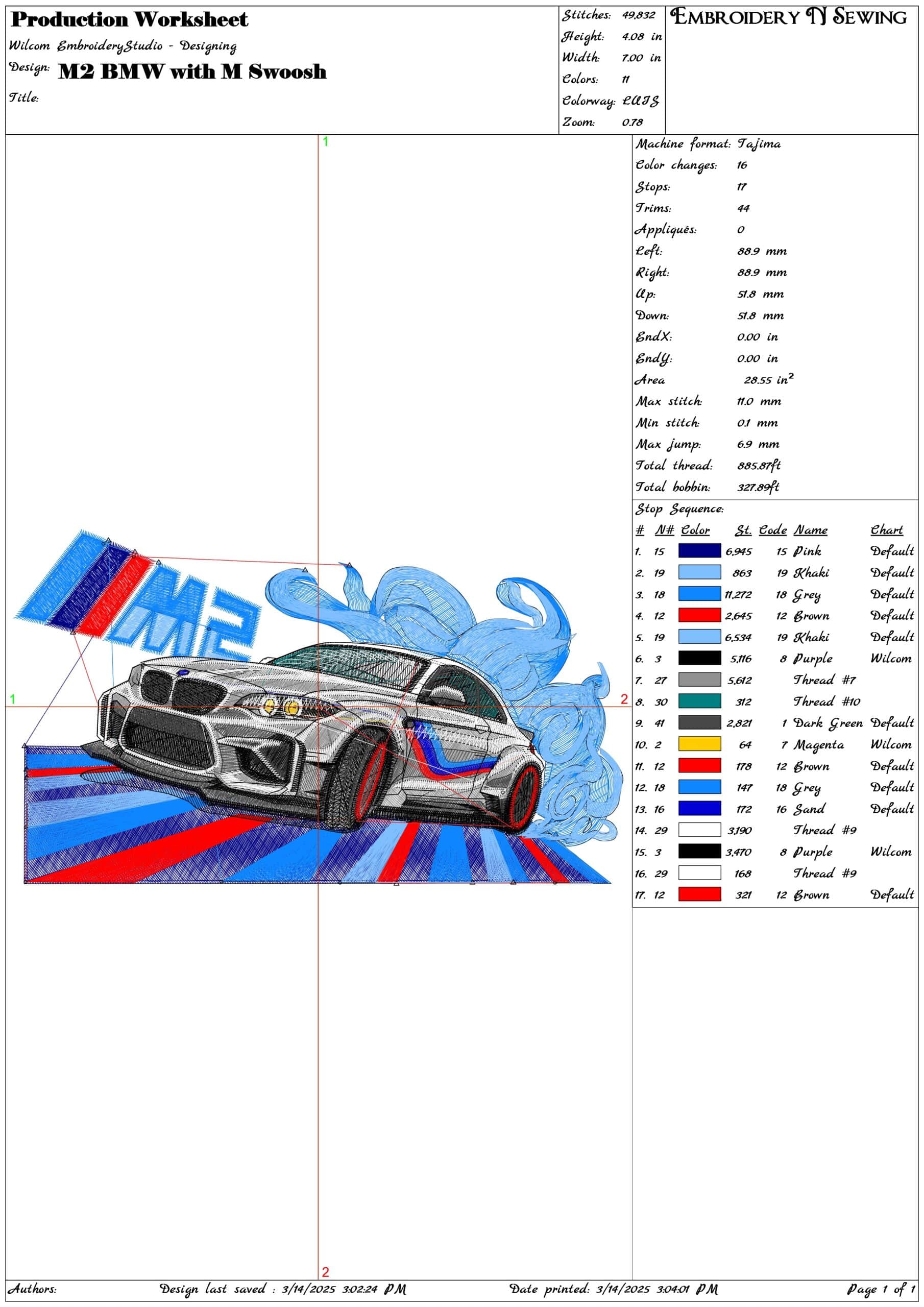 M2 BMW with M Swoosh- Elegant embroidery design file - instant download — view 3