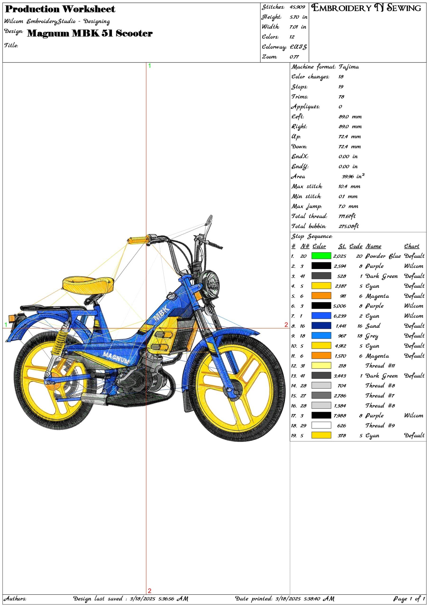 Magnum MBK 51 Scooter- Elegant embroidery design file - instant download — view 3