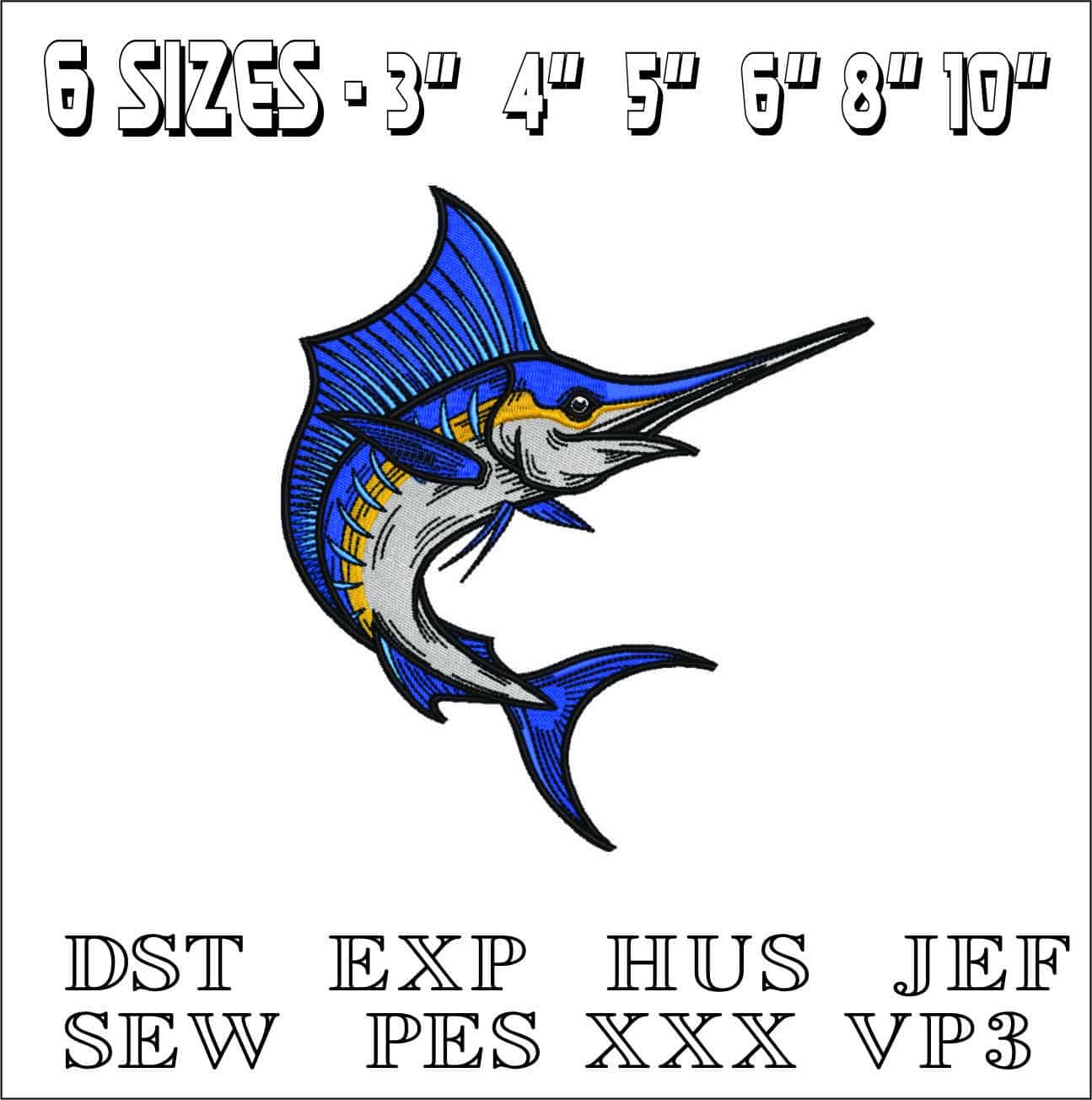 Marlin Jumping- Elegant embroidery design file - instant download — view 2