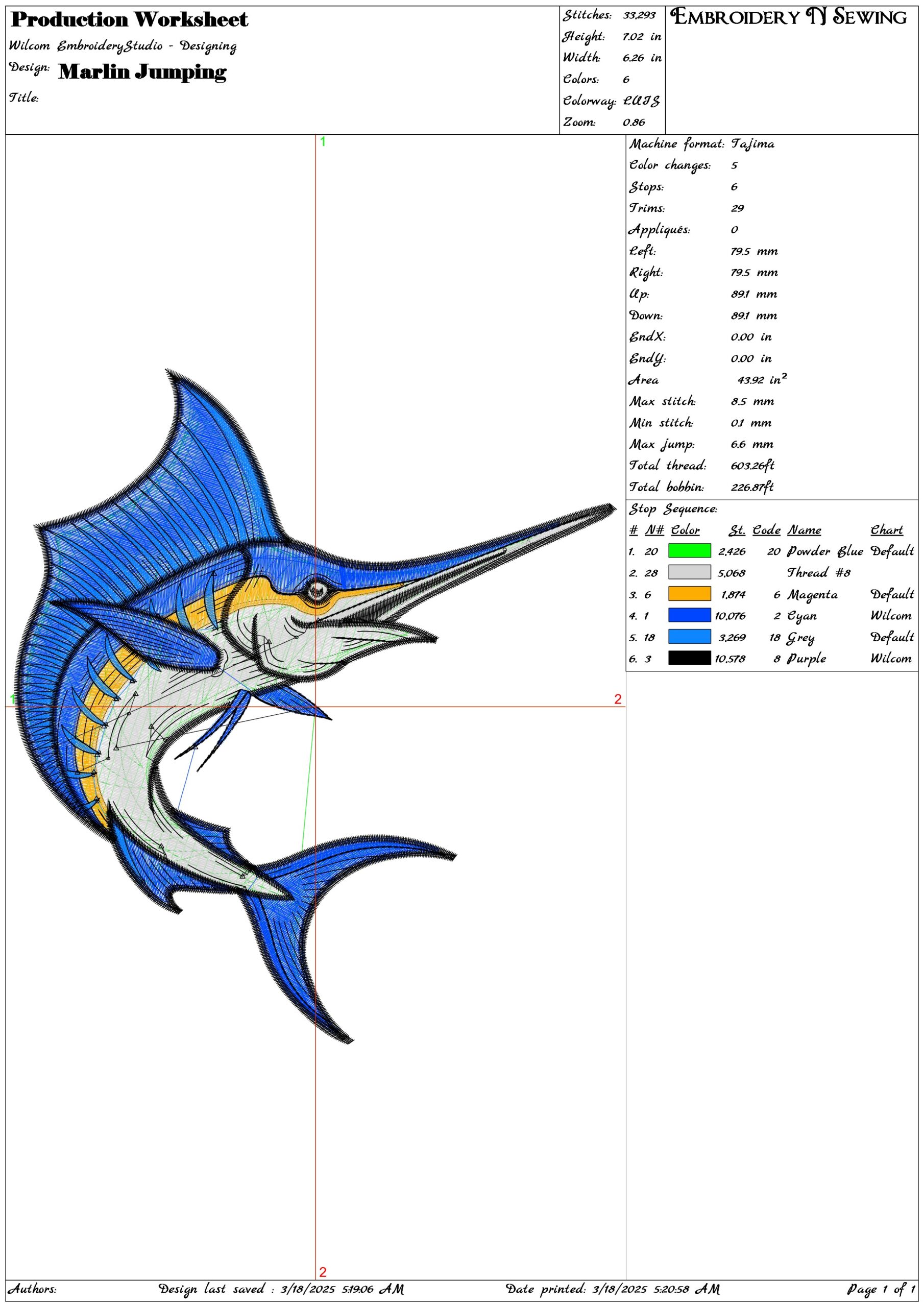 Marlin Jumping- Elegant embroidery design file - instant download — view 3