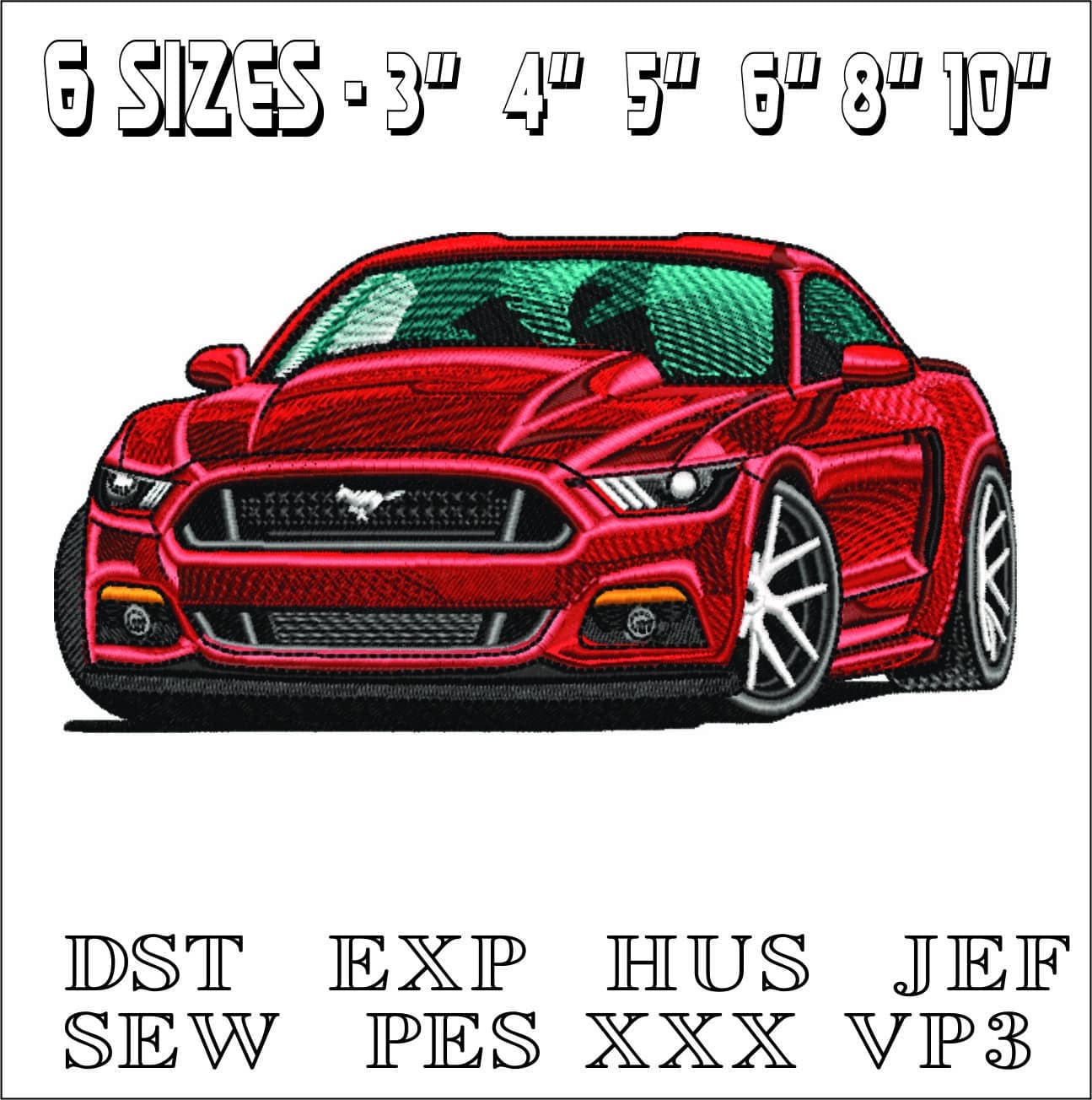 Mustang Front Red- Elegant embroidery design file - instant download — view 2