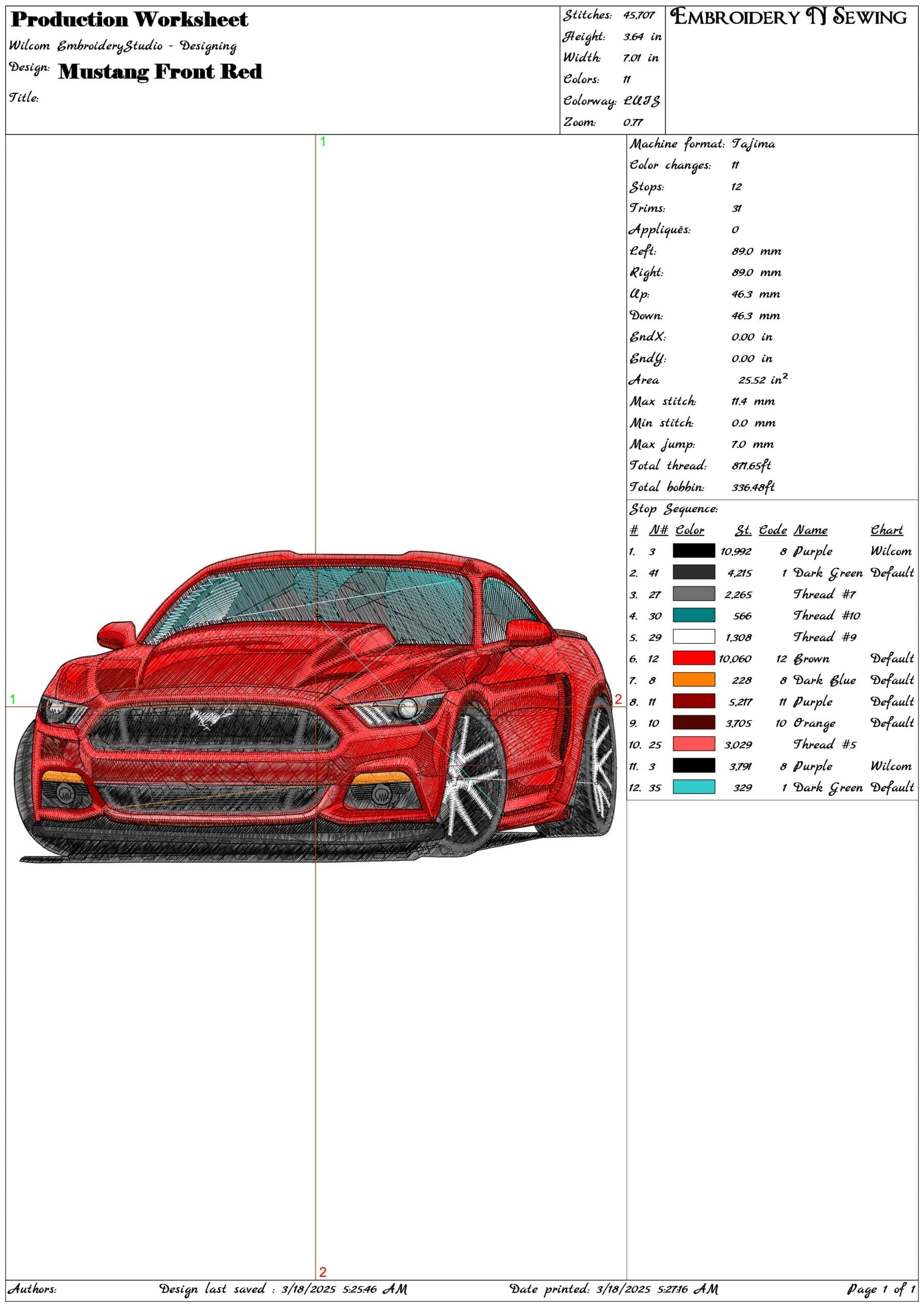 Mustang Front Red- Elegant embroidery design file - instant download — view 3