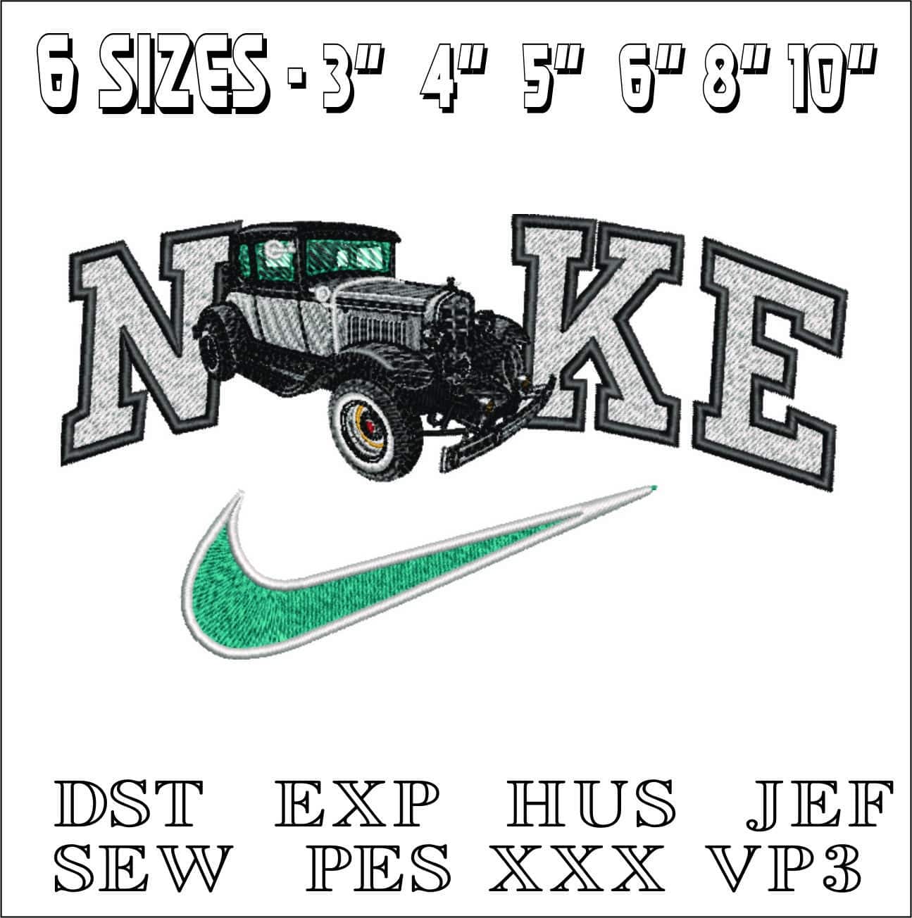 Nike 1930's Classic car- Elegant embroidery design file - instant download — view 2