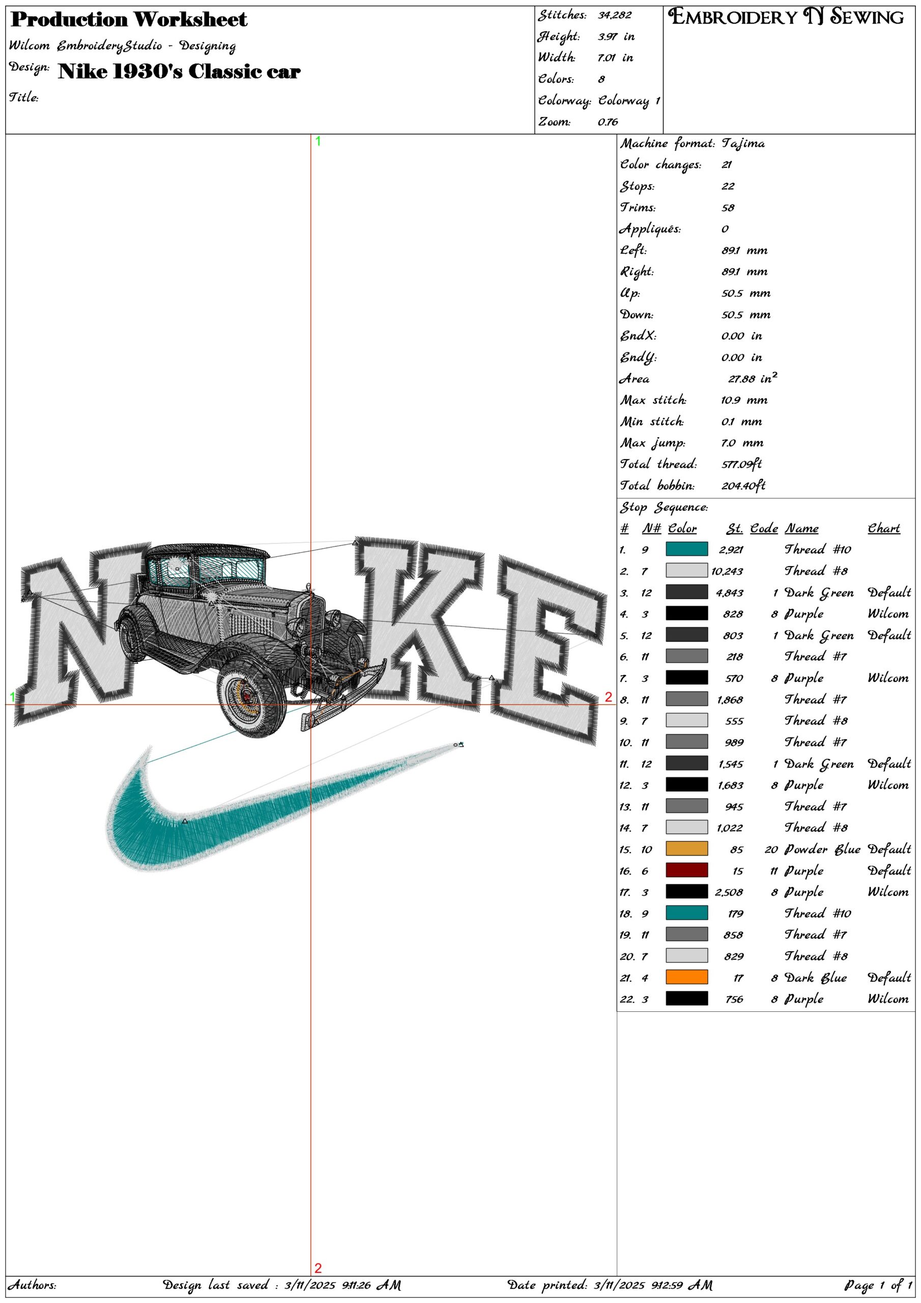 Nike 1930's Classic car- Elegant embroidery design file - instant download — view 3