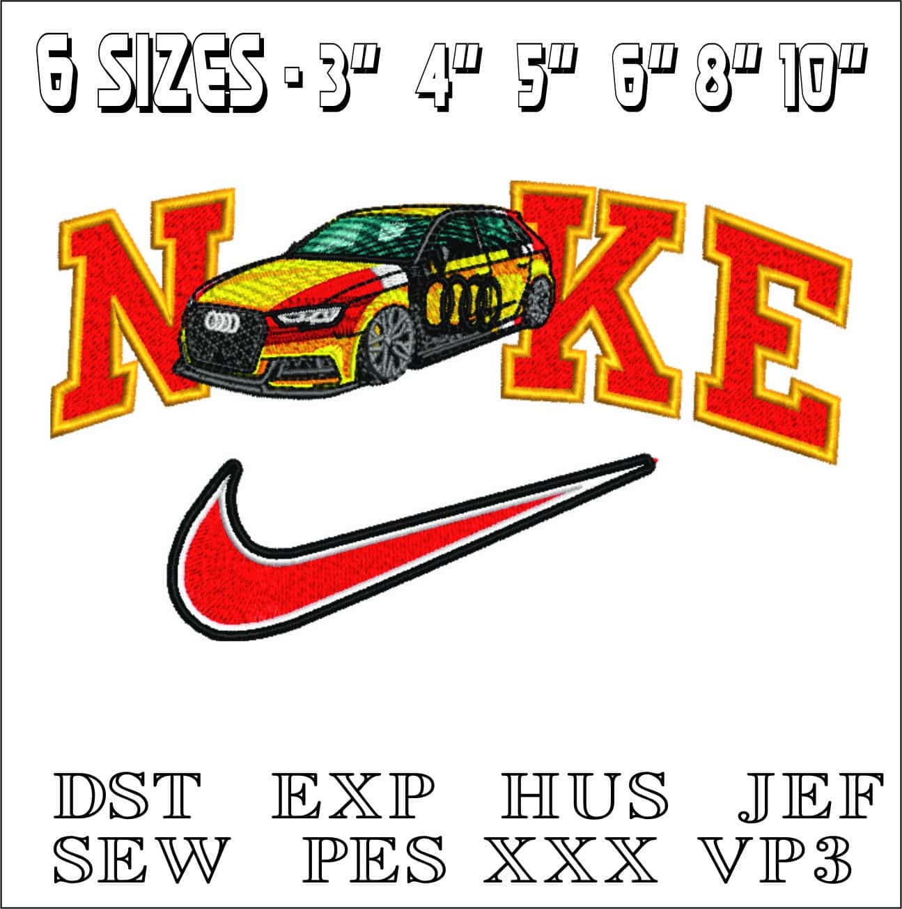 Nike Audi A3- Elegant embroidery design file - instant download — view 2