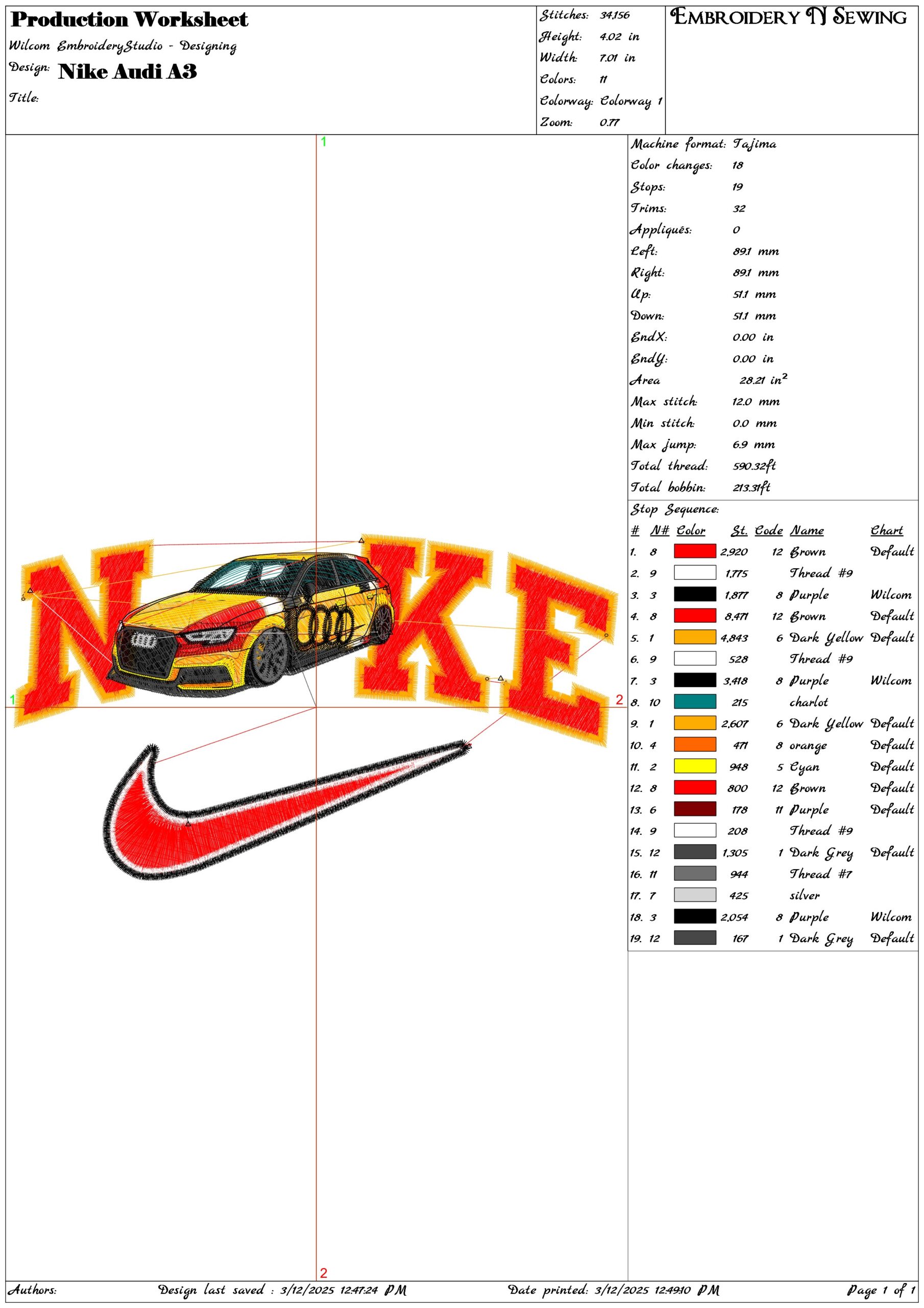 Nike Audi A3- Elegant embroidery design file - instant download — view 3