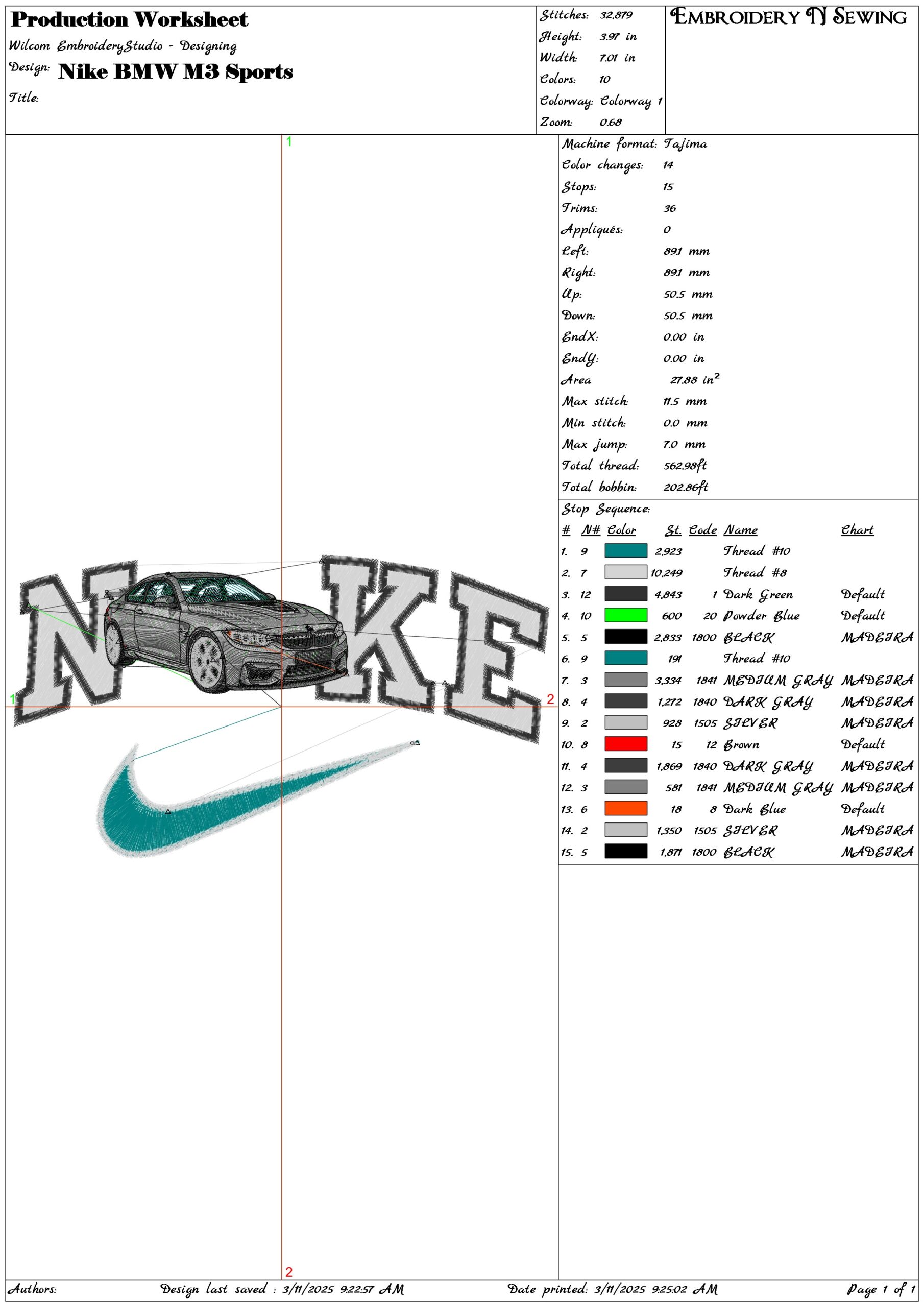 Nike BMW M3 Sports- Elegant embroidery design file - instant download — view 3