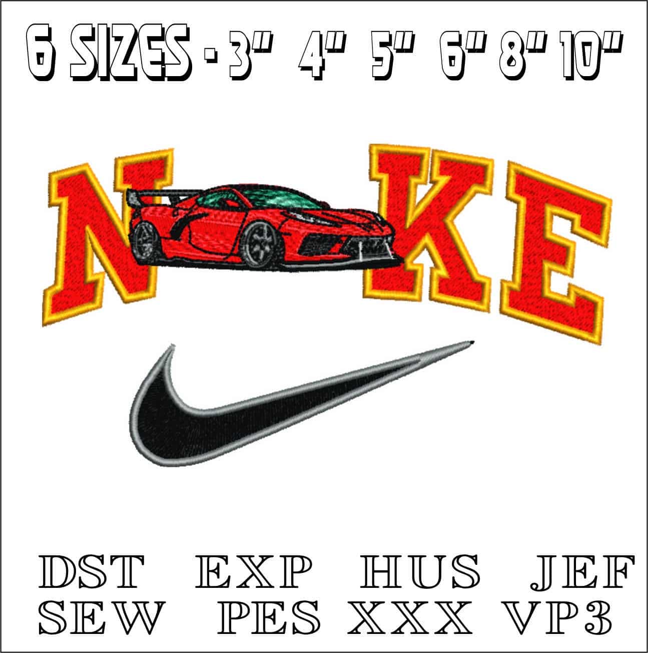 Nike Corvette 8 Racecar- Elegant embroidery design file - instant download — view 2