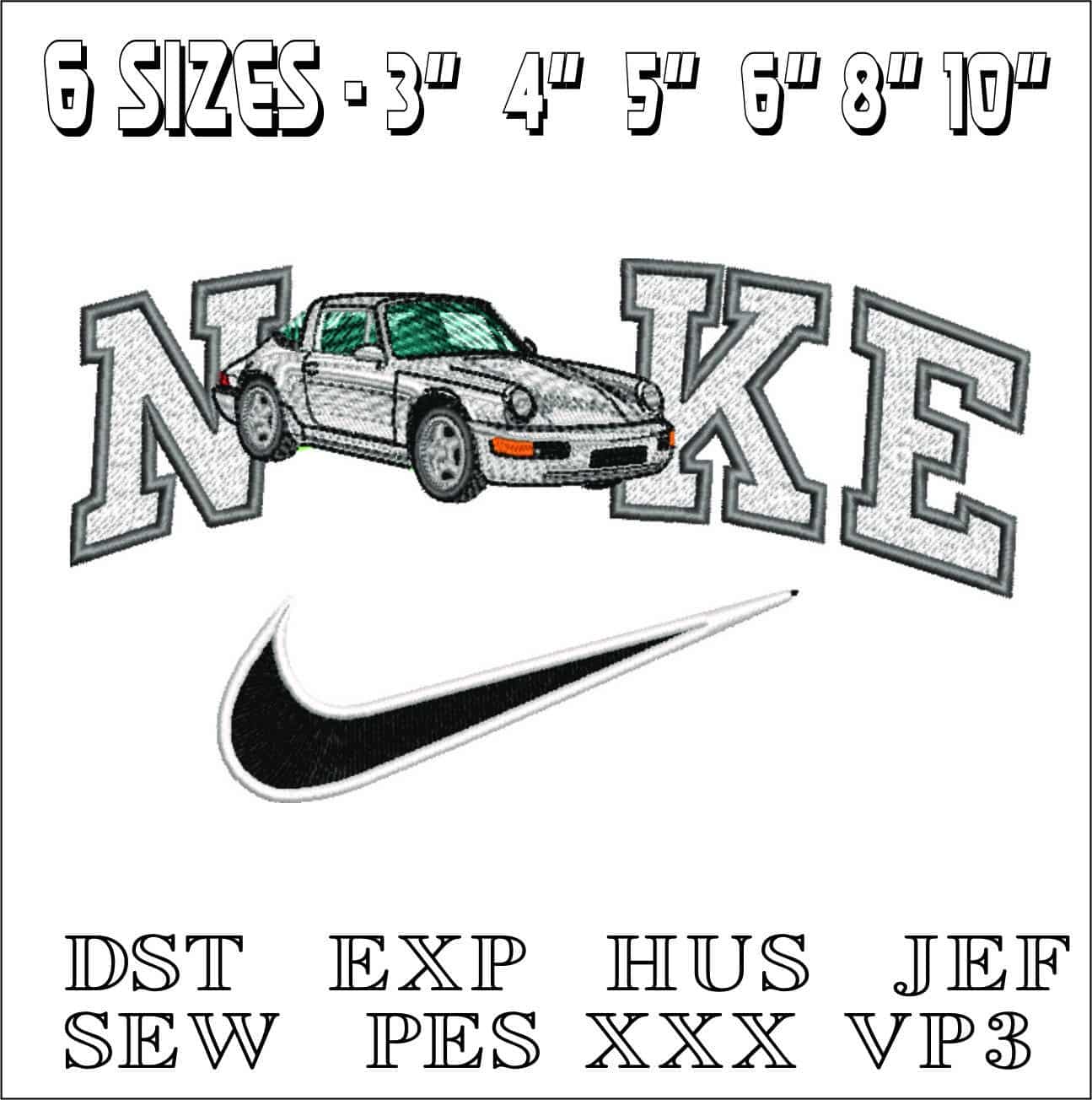 Nike Porsche 964 White- Elegant embroidery design file - instant download — view 2