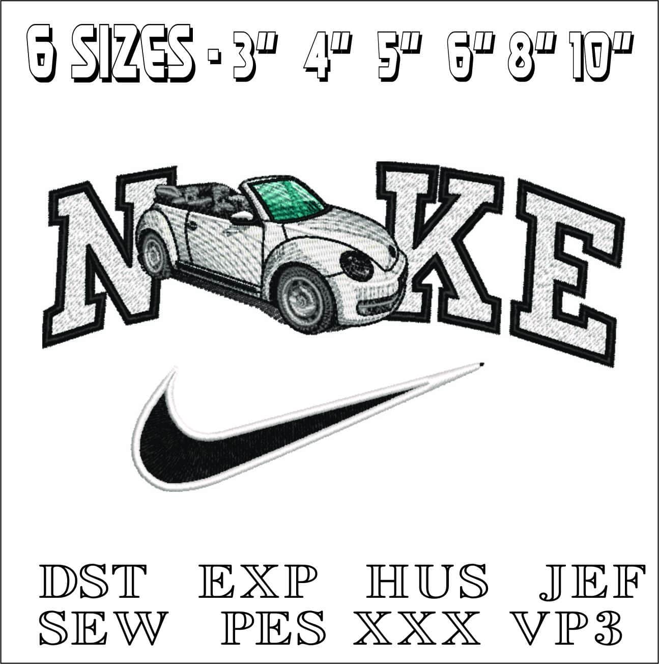 Nike VW Beetle Convertible- Elegant embroidery design file - instant download — view 2