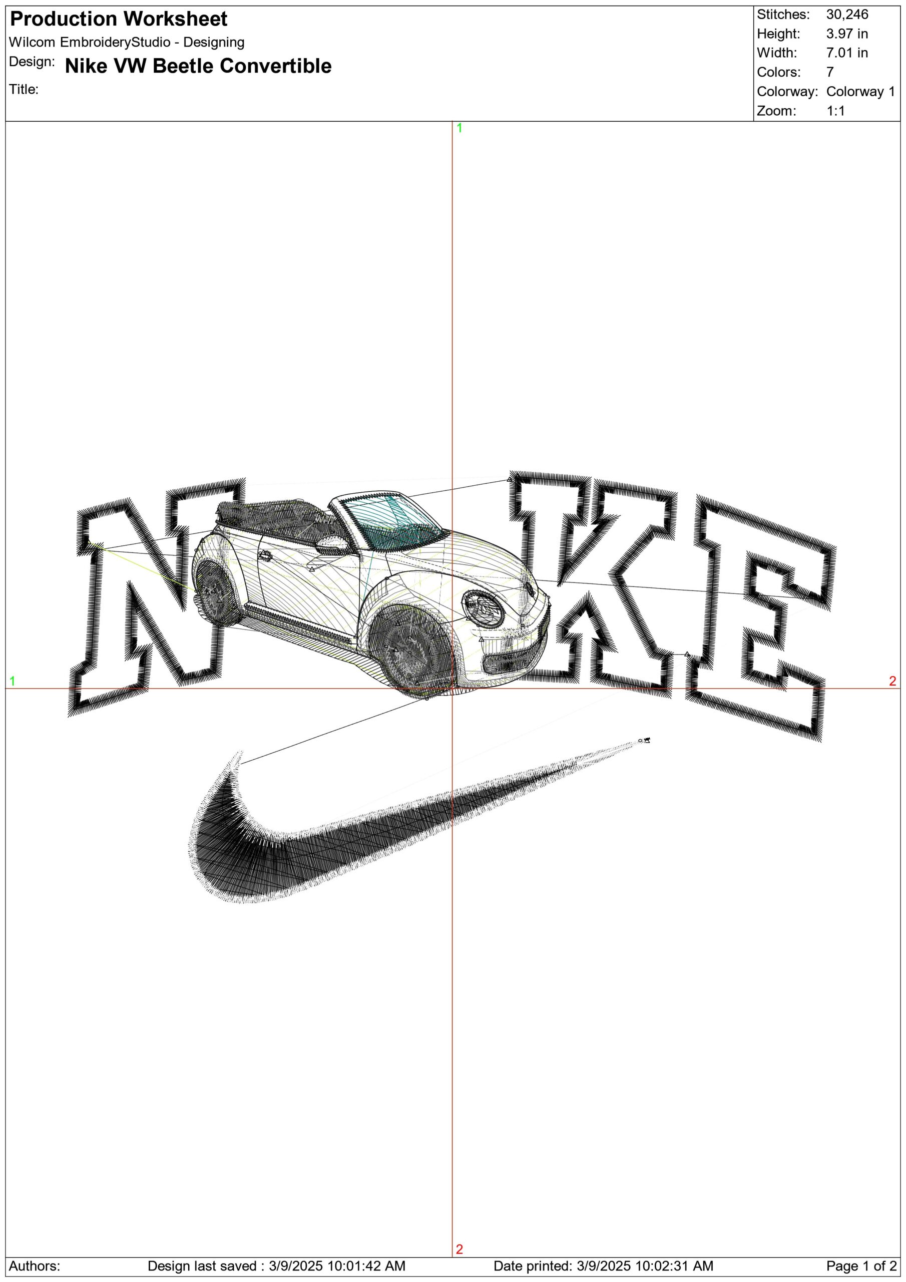 Nike VW Beetle Convertible- Elegant embroidery design file - instant download — view 3
