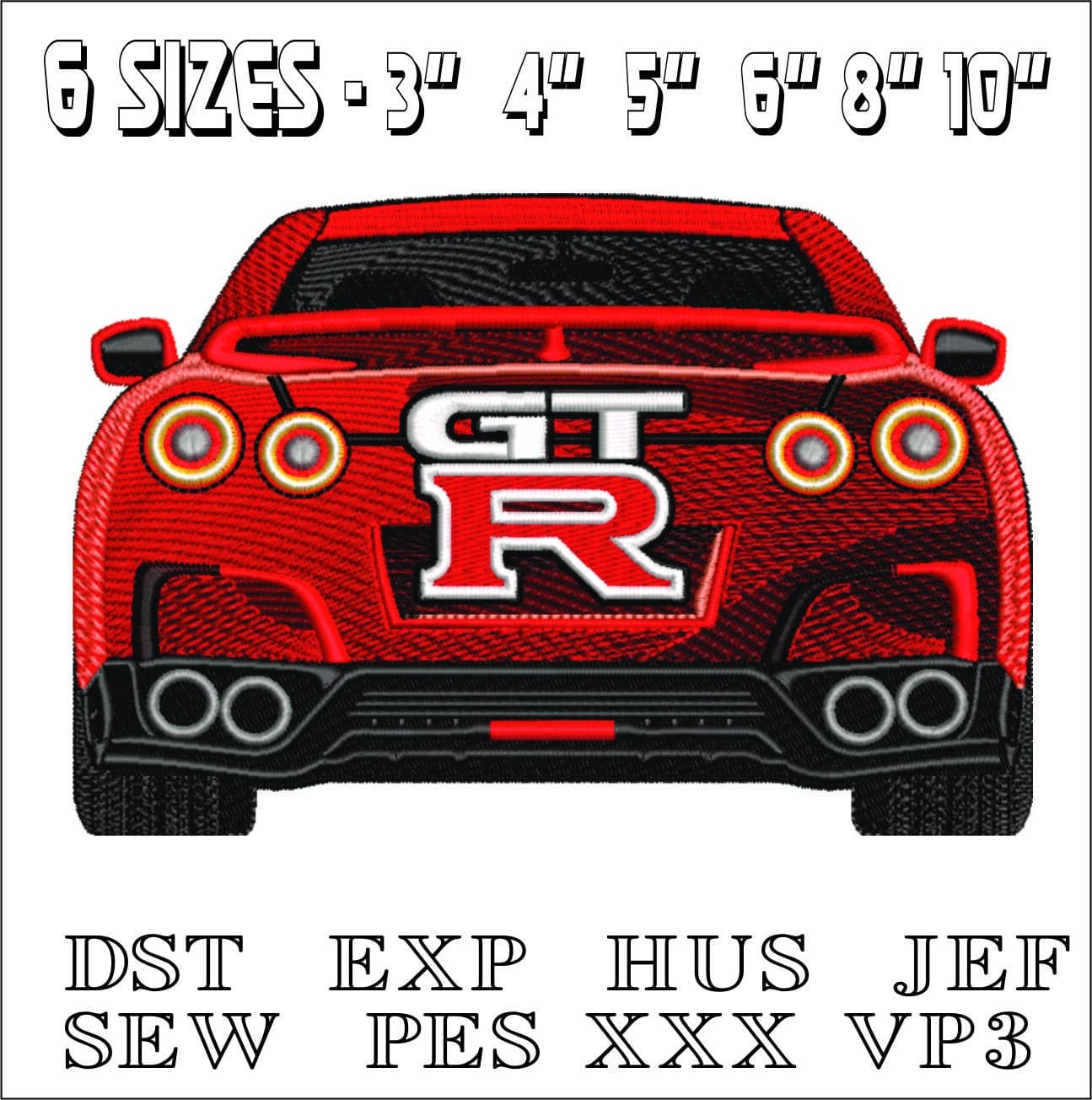 Nissan GTR rear- Elegant embroidery design file - instant download — view 2