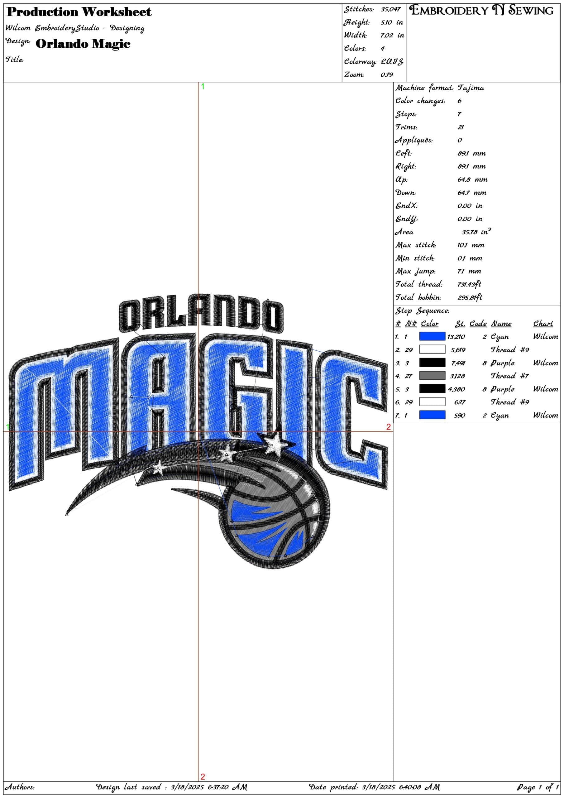 Orlando Magic- Elegant embroidery design file - instant download — view 3
