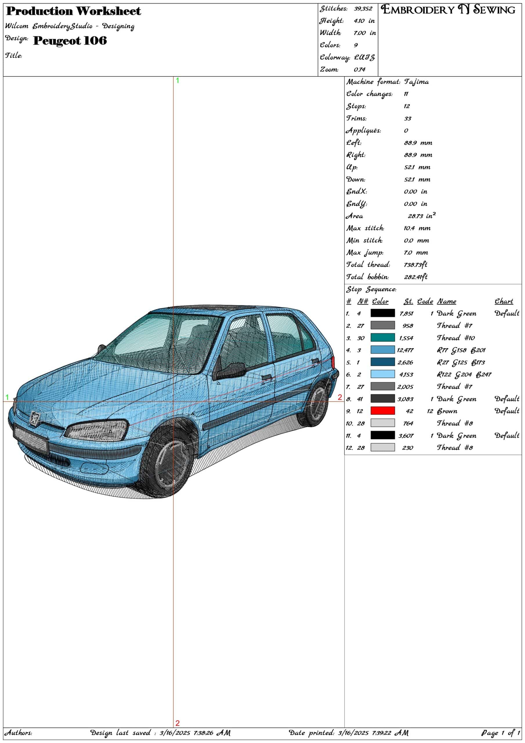 Peugeot 106- Elegant embroidery design file - instant download — view 3