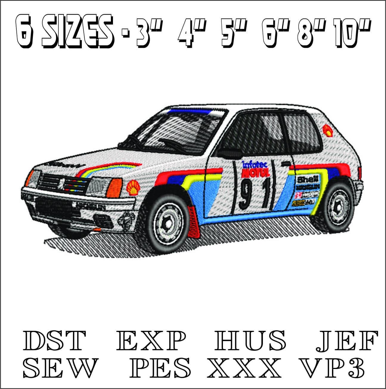 Peugeot 106 Rally- Elegant embroidery design file - instant download — view 2