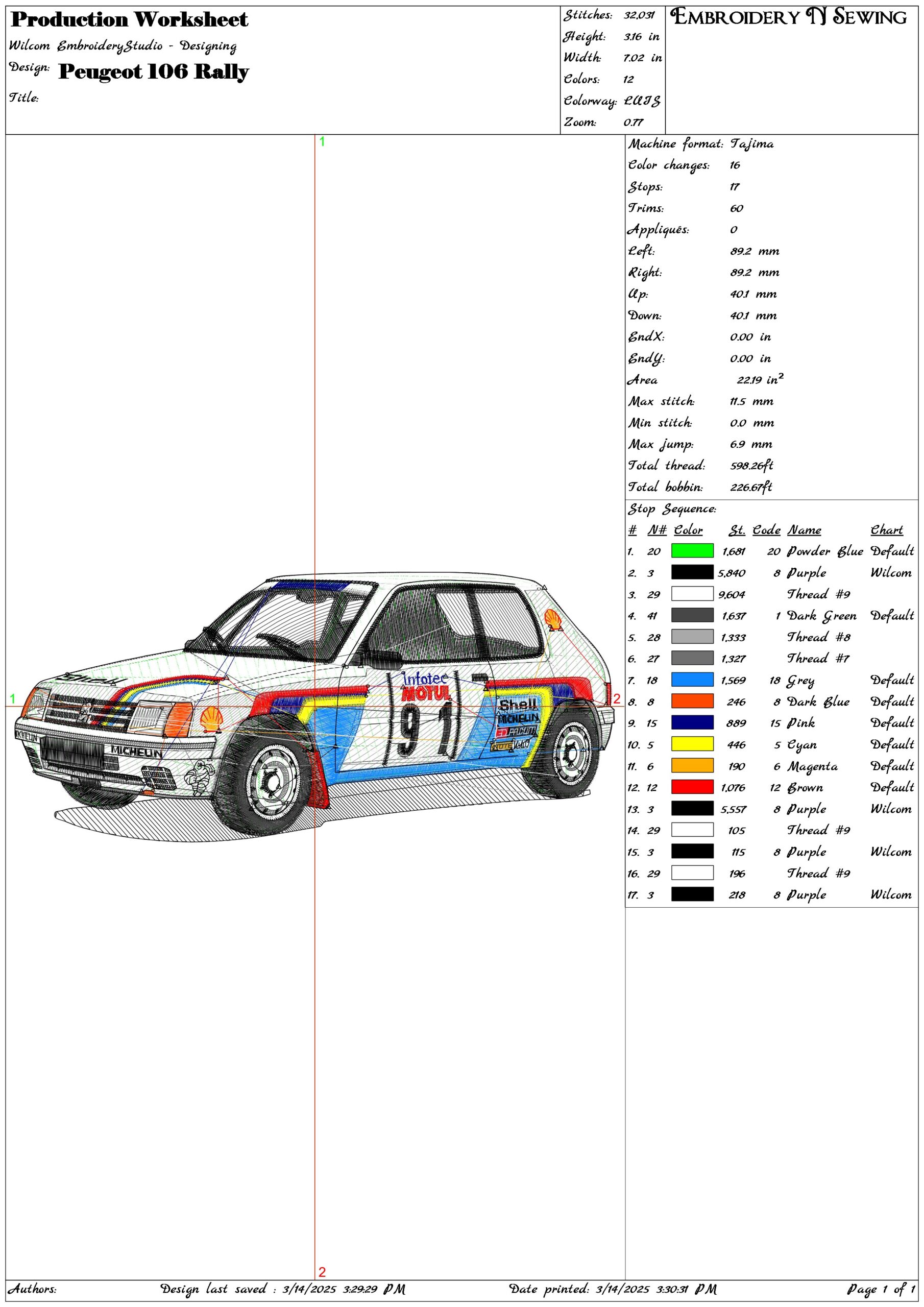 Peugeot 106 Rally- Elegant embroidery design file - instant download — view 3