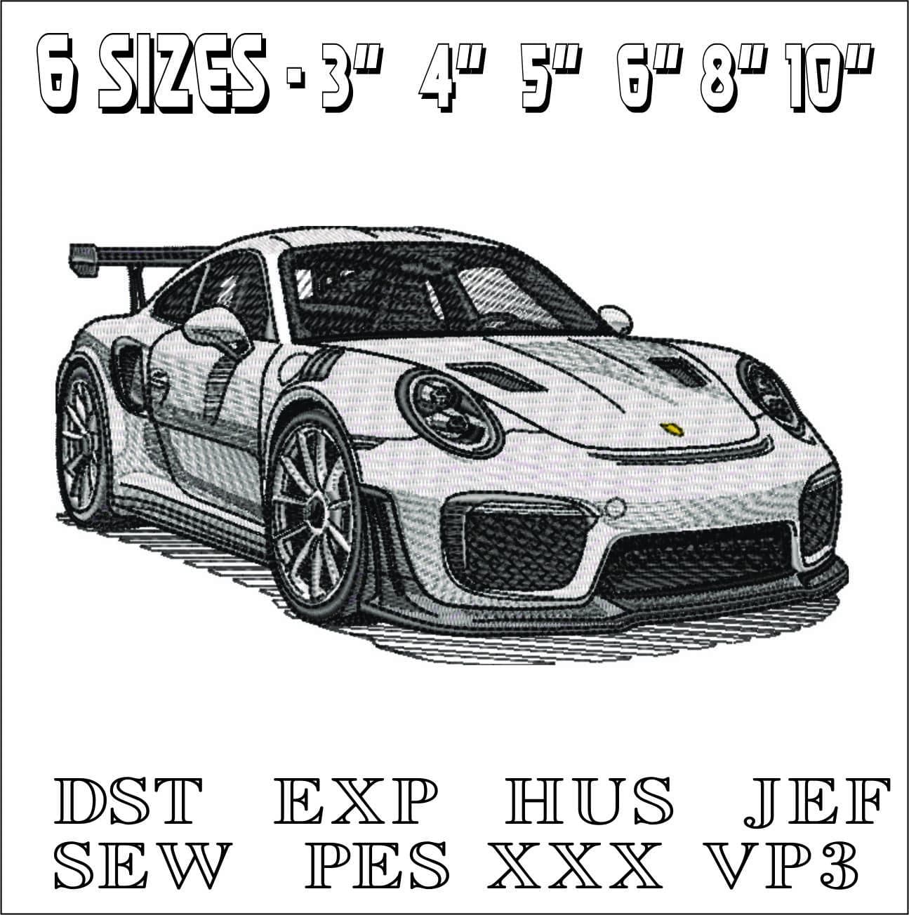 Porsche 911 side white- Elegant embroidery design file - instant download — view 2