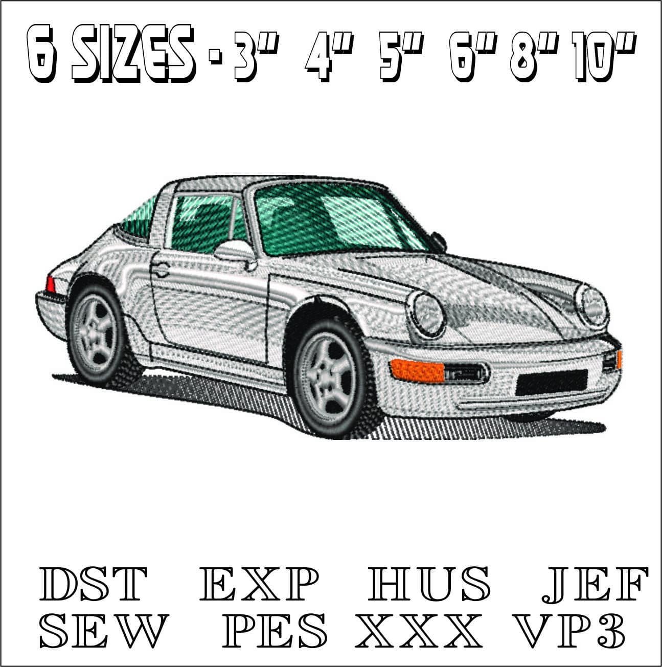 Porsche 964 white- Elegant embroidery design file - instant download — view 2