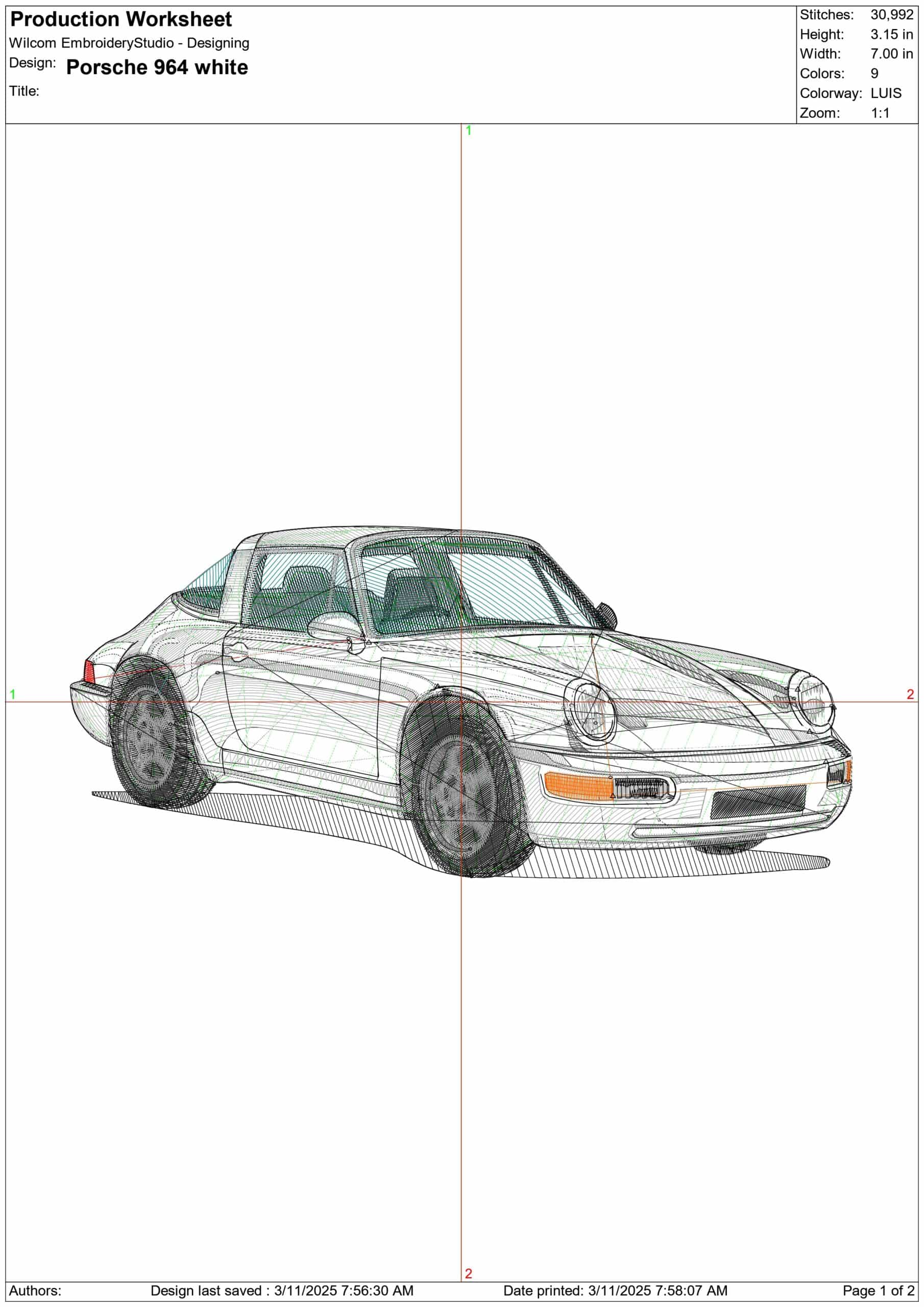Porsche 964 white- Elegant embroidery design file - instant download — view 3