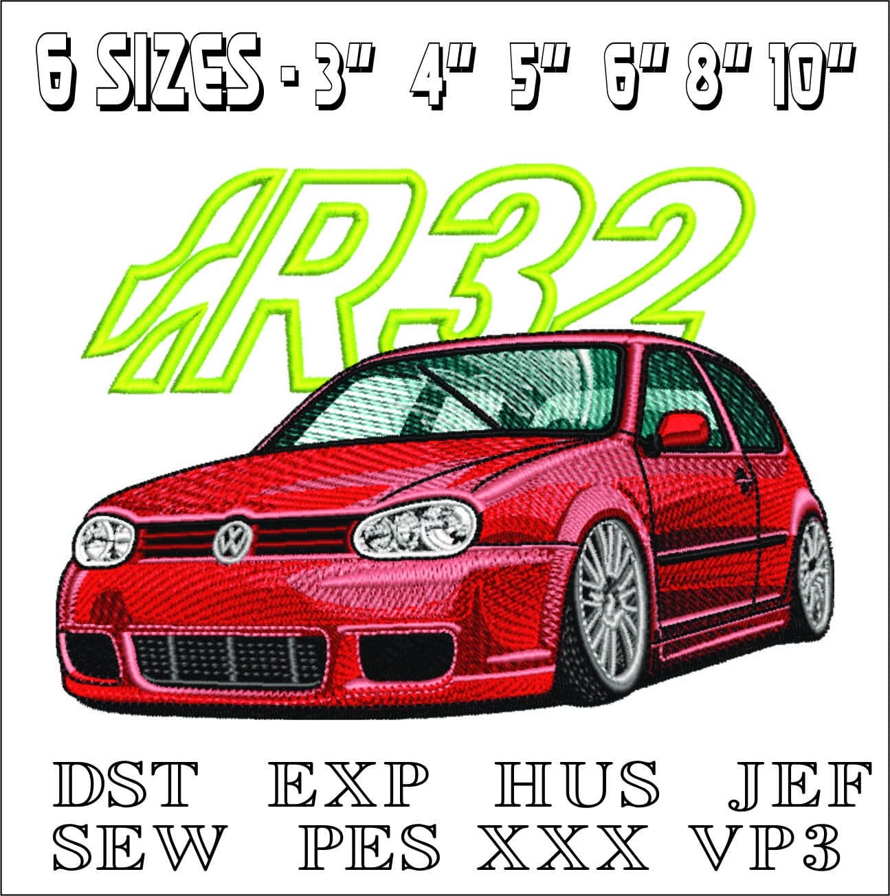 R32 VW Golf- Elegant embroidery design file - instant download — view 2